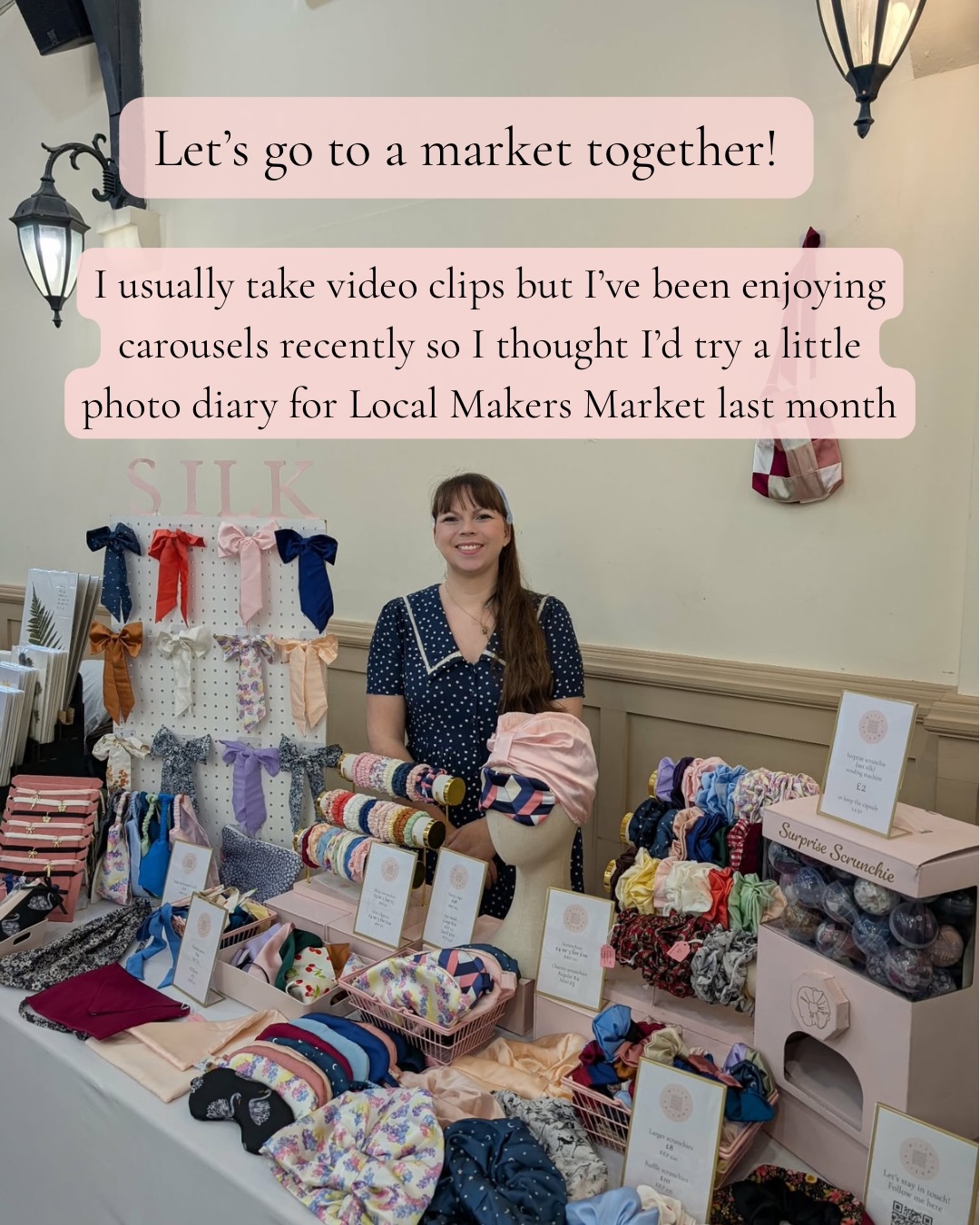 Let’s go to a market together!
I usually take video clips but I’ve been enjoying carousels recently so I thought I’d try a little photo diary for @localmakersmarket last month
I have to wake up of course! My sleep pattern shifted about a year ago and I don’t find early mornings so hard now. As a former sleep disorder girlie, I never take getting a good night’s sleep and being able to wake up early without problems for granted!
First breakfast is a quick Petit Filous. Converted to these years ago for breakfast after jaw surgery (to fix that sleep disorder!)
Then I need to get up and get my make up on. I usually choose my outfit the night before (from my range of market ready dresses, ideally with pockets) and get it ready to keep morning stress to a minimum
Raff usually loads the car and then we head to my mum’s to park up
Because the rest of the trip will be public transport usually.
With train croissants!
We go on the main line from Victoria so cross Balcombe viaduct and I always try to remember when it is so I don’t miss the views
This market was in Stoke Newington which was new for us and needed a bus
Loved the bunting leading to the hall
Time for a quick selfie!
Got everything set up. The light in Abney was lovely, which was handy as I had forgotten my battery lights!
But I did bring a yoga mat for my feet. I have high arches and slightly hyperextended knees so standing all day can ache more than I think it does for most people
The view from our side!
Raff has been very protective of this scrunchie… I sold it the other day when he wasn’t with me and he has mixed feelings about it!
We keep any money from selling things on FB marketplace to spend at markets and bought a couple of prints (one was for my mum)
We also bought a candle and Raff bought himself a diffuser for his room (because we love each other more when we sleep separately!)
I forgot to take photos of packing down and I’d been so good all day! Then it was back on the bus
And when we returned home, Maisie did a quick inspection of the scrunchie vending machine!