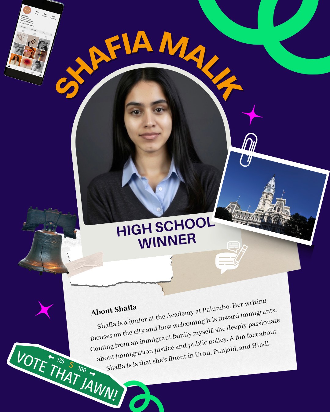 We’re proud to announce the 2026 Erinda Sheno Memorial Prize winners:
🏆 High School Winner: Shafia Malik
🏆 College Winner: Kavi Shahnawaz
These powerful young writers are carrying forward Erinda’s legacy using their words to explore democracy, community, and the world around them with courage and clarity.
This year’s winning work reflects exactly what this moment calls for: bold thinking, honest storytelling, and a commitment to change.
Congratulations to our winners, and to every writer who shared their voice with us this year. Your words matter.
🔗 Read their winning pieces + learn more: votethatjawn.com/shenomemorialprizes