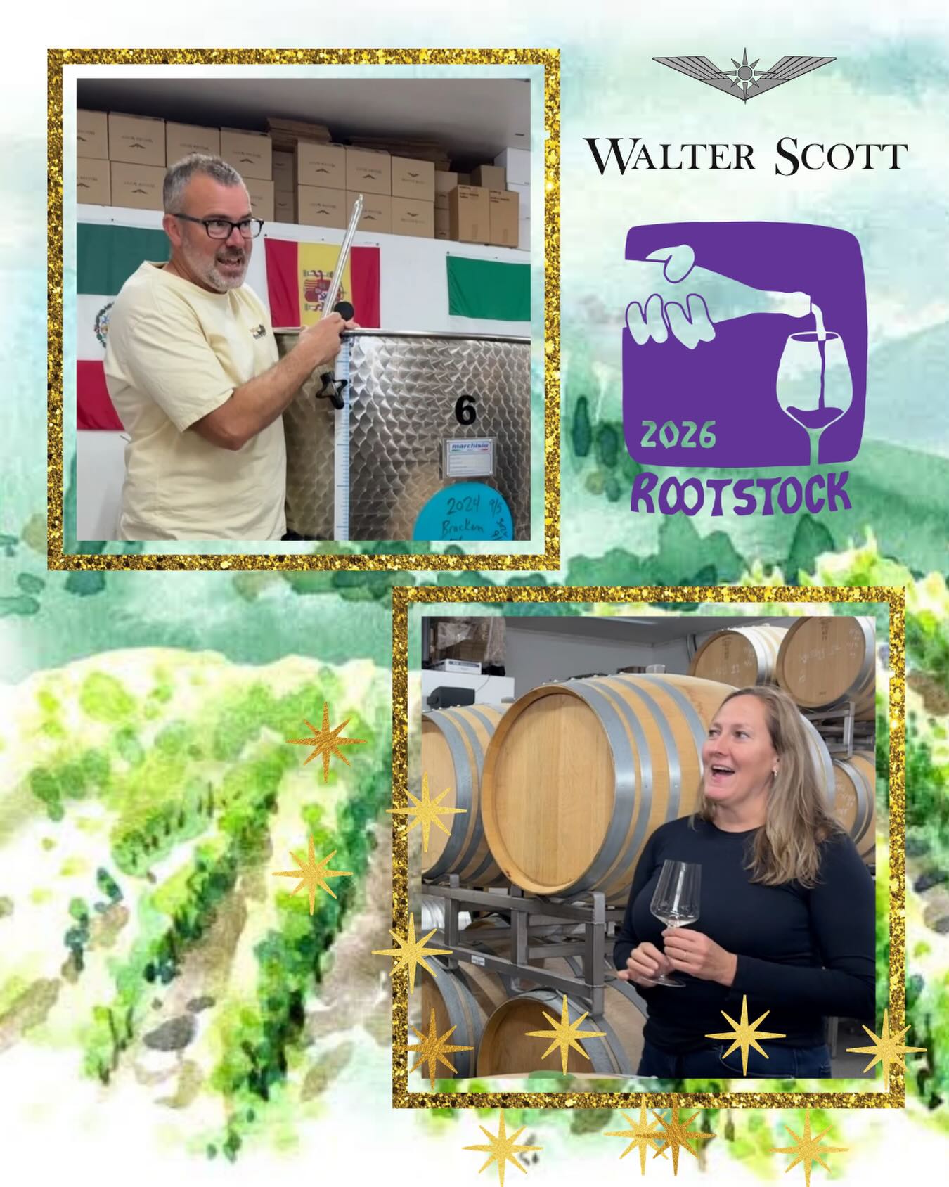 Returning wines, new guest: Ken with Walter Scott! Aside from their absolutely phenomenal, jaw-dropping wines, we have always had soft spot for Walter Scott. Being married to your business partner has its challenges, especially when raising kids (just ask RVWC owners Rob and Beth Crittenden)! So, we have a place in our hearts for Ken Pahlow and Erica Landon who do it so well. Beth and Rob got to spend time barrel tasting with Ken in Oregon in January before he took their daughter to soccer practice (been there, done that). We’re looking forward to seeing you soon!
Rootstock is almost here! Save the dates!
April 20: Charlottesville
April 21: Washington DC
April 22: Richmond
April 23: VA Beach
@walterscottwines