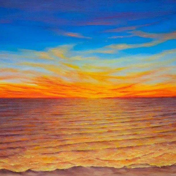 I just finished "Ethereal Glow" — a sunset study where warm golds and oranges meet cool blues across calm water. I used layered brushwork to let the sky and sea mirror each other, and worked the ripples so they catch the light differently as you move around the room.
Which color pulls you in more — the horizon's warmth or the upper sky's cool blue? Tell me where you'd hang this: living room, hallway, or bedroom?
I think this one would bring a quiet, luminous touch to your space.
#EtherealGlow #sunsetart #seascapepainting #landscapeart #originalart #artforhome #wallart #artcollector #contemporarypainting #beachart #artlovers #artistsoninstagram