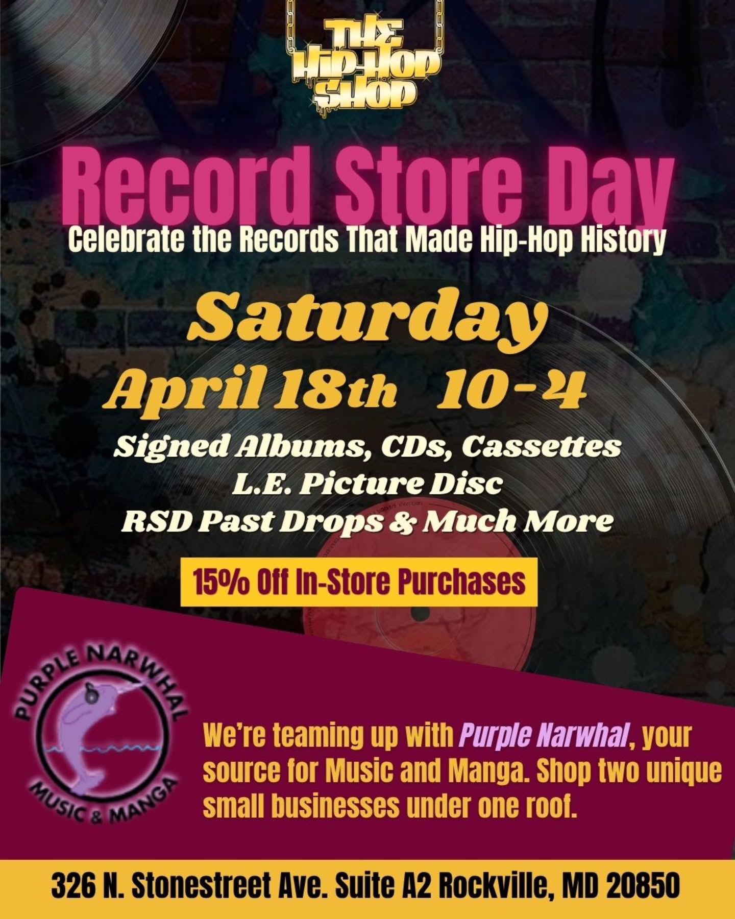 🎼Join us in-store @thenationalhiphopshop on Saturday April 18th 10am-4pm for 15% OFF EVERYTHING and special limited edition products not available on our site!!!!! Nationalhiphopshop.com ⬅️⬅️⬅️ Also @purple_narwhal_music_manga will be on the house so don't miss a very special #rsd
#hiphop #memorabilia #oldschoolhiphop