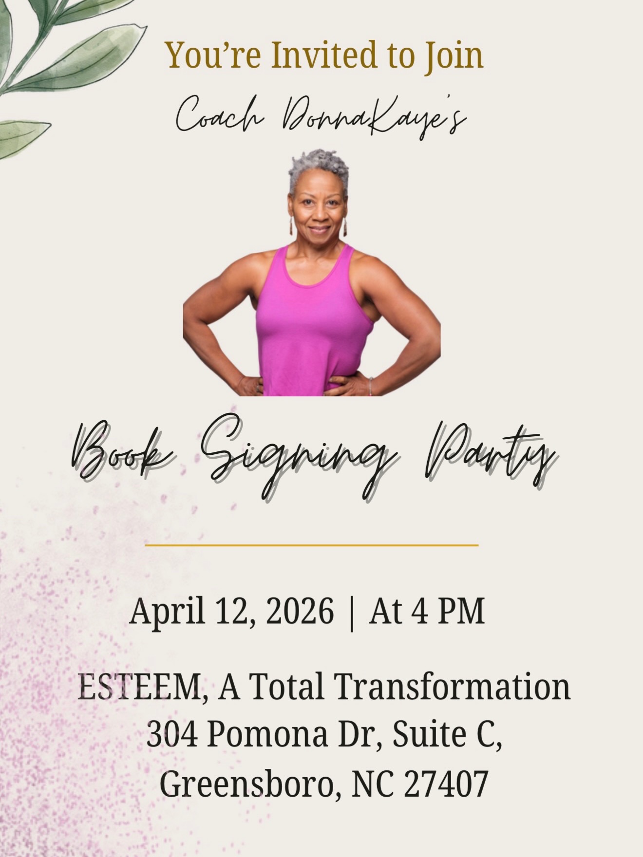 I’m excited to invite you to my Book Signing Party for my first book, “You Can’t Live in a Crowded Life.”
This book is about detoxing what no longer serves you — mentally, physically, and spiritually — so you can move forward with clarity, purpose, and accomplishment.
Sometimes growth requires us to pause, reflect, and make room for what truly matters.
This book is designed to help you sit with yourself, declutter your life, and come out stronger on the other side.
📖 Get your copy today on Amazon.
Then join us for an afternoon of encouragement, reflection, and community.
📍 Book Signing Party
April 12, 2026 | 4 PM
Esteem, A Total Transformation
304 Pomona Dr, Suite C
Greensboro, NC 27407
📩 RSVP: esteemtrainer@gmail.com
(by April 8, 2026)
I look forward to seeing you there.