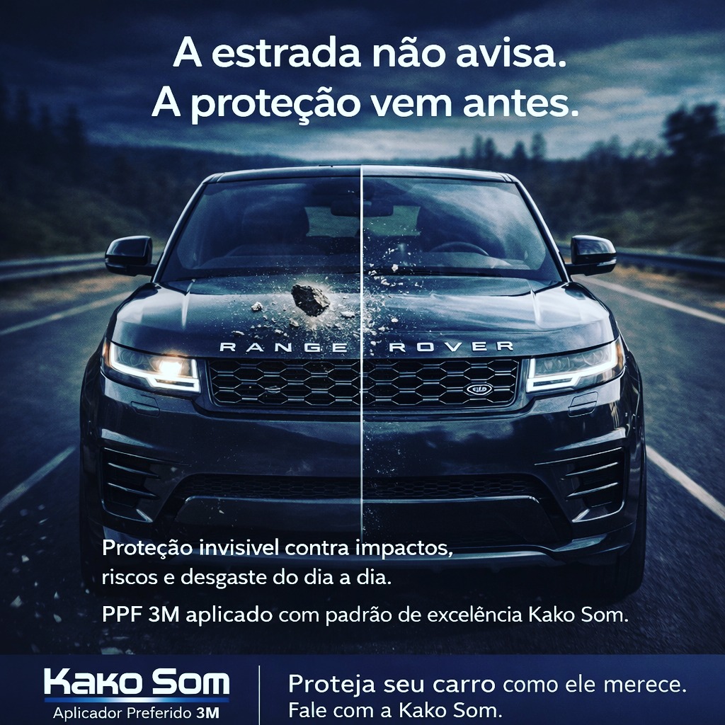Seu carro foi feito para impressionar.
Não para acumular marcas.
A estrada faz parte da experiência.
Os danos, não.
O PPF é uma proteção invisível que preserva o que realmente importa:
o acabamento, o brilho, a originalidade.
Na Kako Som, cada aplicação segue um padrão que respeita o nível do seu carro.
Sem excessos.
Sem atalhos.
Só o que é certo.
📍 Para quem entende que manter é tão importante quanto conquistar.