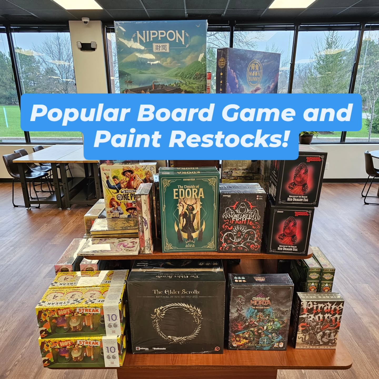Finally some much anticipated games and paints return to the Round Table! Hot Streak is a hilarious party game for betting on mascot races, Fate of the Fellowship is a challenging rework of the Pandemic system set in Middle Earth and the new Vallejo metallic paints are back in stock (the smaller sets of them are in our hobby section). Come on in and find all sorts of fantastic things you didn't know you needed!