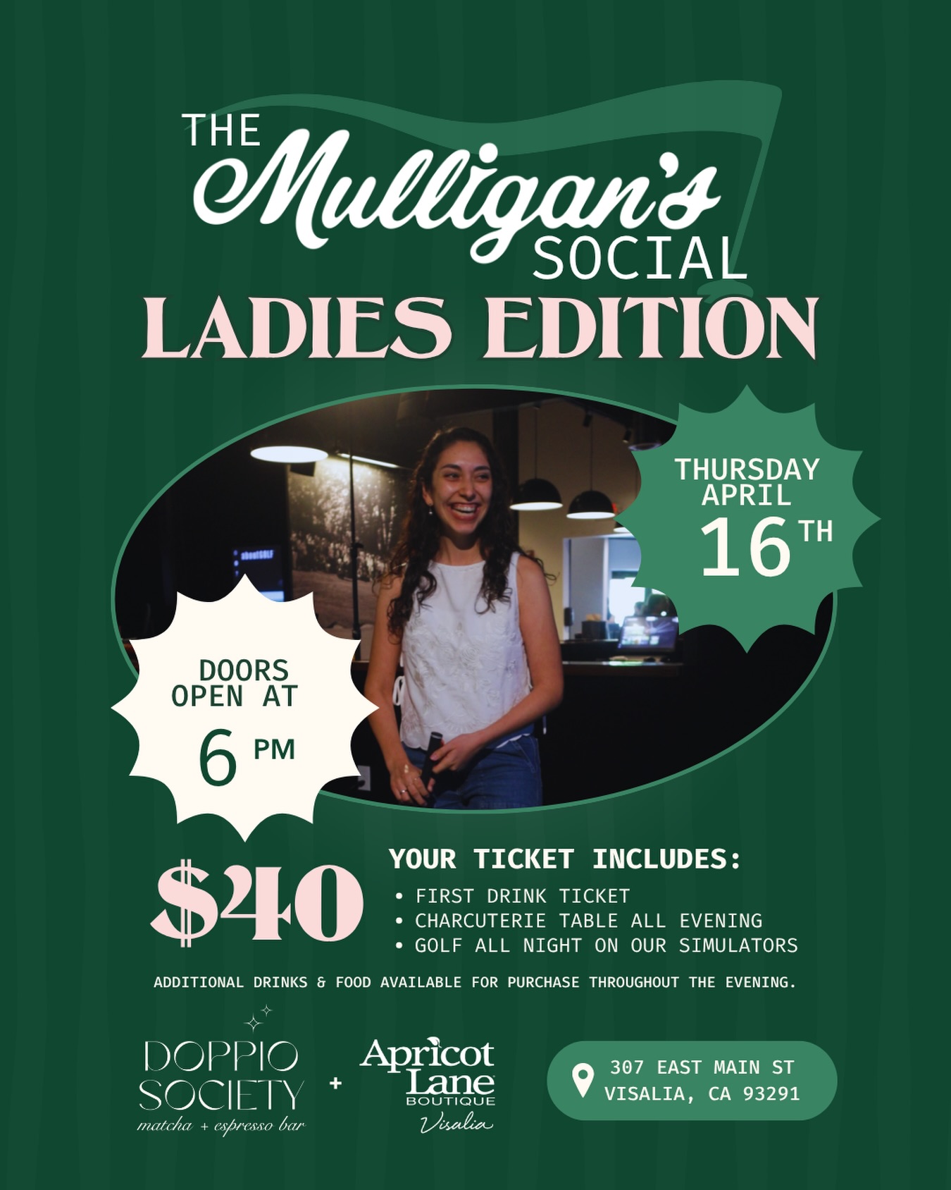 Hey Ladies! We heard you were looking for something fun to do with your girls in Visalia. 🌸 Well, we’ve got your Thursday covered.
Introducing The Mulligan’s Social: Ladies Edition — the night where you sip, swing, and shop with your favorite people.
🗓 Thursday, April 16th | 6:00 PM
🎟 $40 gets you: a drink ticket, charcuterie table & golf ALL night
☕ Plus @doppiosociety_’s matcha & espresso bar & @apricotlanevisalia Boutique on-site
Grab your girls and grab your tickets today. Link in bio!🏌️♀️✨
#visalia #downtownvisalia #thingstodoinvisalia #ladiesnight #visaliaeats