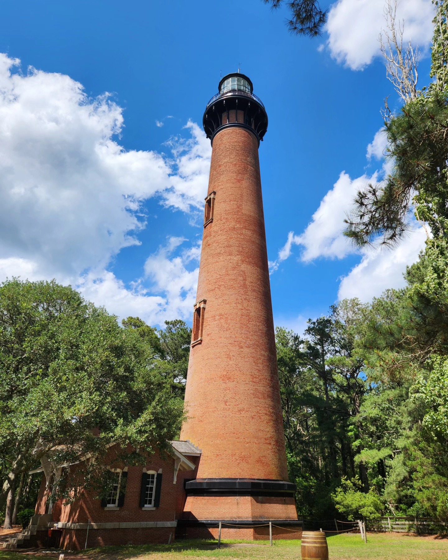 Visited three of the five historic lighthouses that line North Carolina’s Outer Banks: Currituck Beach, Bodie Island, and Cape Hatteras. These towers have helped guide sailors through the treacherous “Graveyard of the Atlantic” for generations.
Currituck Beach Lighthouse stood out with its red brick and quiet charm. We didn’t climb it this time (paid access), but it was beautiful from below. 📍Corolla, NC
Bodie Island Lighthouse offered peaceful marsh views and bold black-and-white stripes. 📍Nags Head, NC
Cape Hatteras Lighthouse, the tallest brick lighthouse in the U.S., was under renovation and wrapped in scaffolding—but learning about its 1999 move inland to save it from erosion was very interesting. 📍Buxton, NC
Clear skies made for a perfect day of exploring OBX history. Many of these lighthouses are protected and preserved by the @nationalparkservice.
#outerbanks #obx #TravelNC #currituckbeachlighthouse
#capehatteraslighthouse #bodieislandlighthouse
