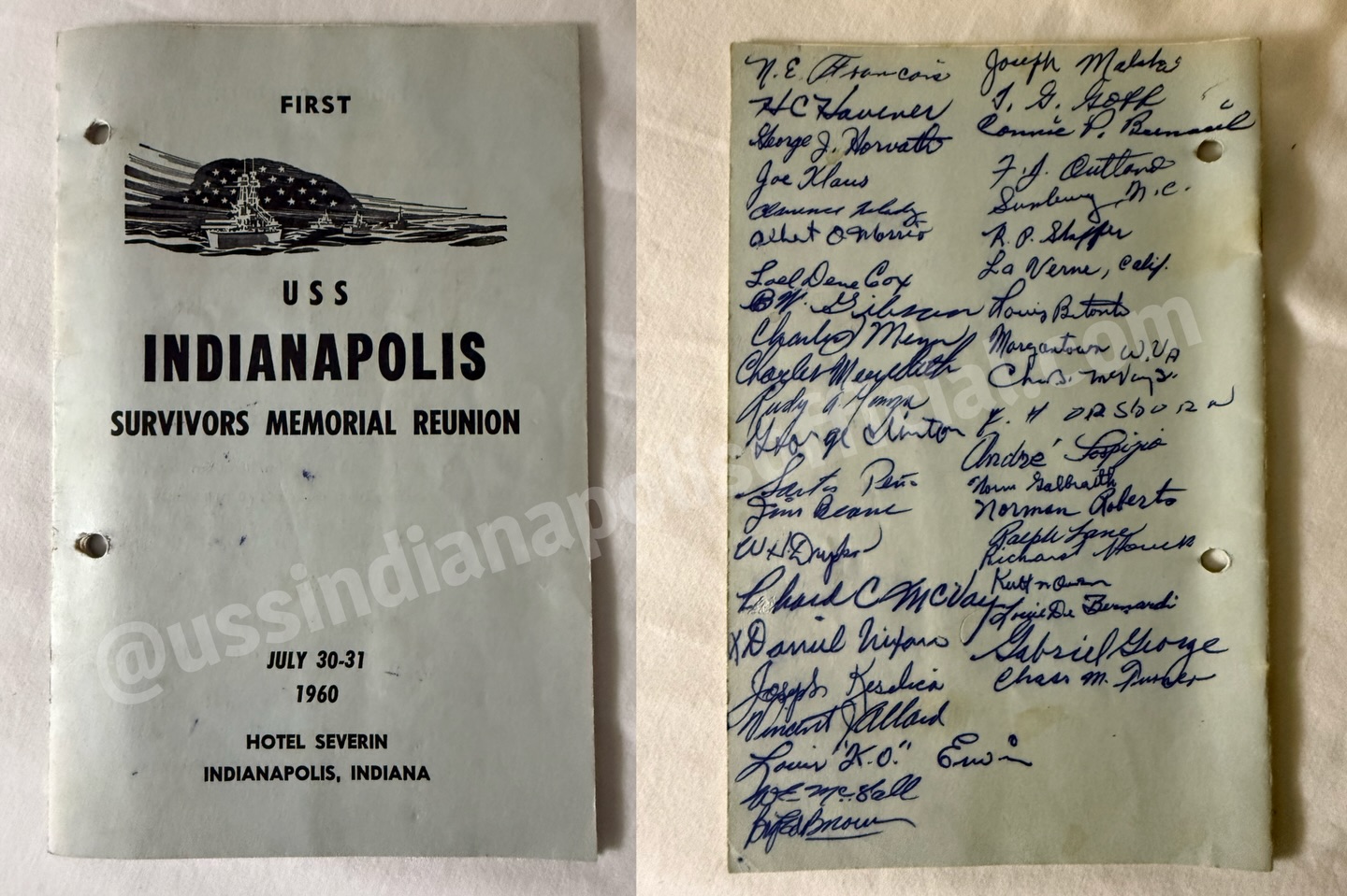Such a treasure when USS Indianapolis families share pieces of this story.
From survivor Alex Nuttall’s granddaughter, Robin, this is the official program from the first USS Indianapolis reunion in 1960, signed by many of the men who were there, including Captain Charles B. McVay III.
A moment frozen in time.
The beginning of healing, and the first steps toward clearing their captain’s name. A simple program, holding an extraordinary piece of history.
For Indy families, what mementos do you hold onto that tell part of this story?
#collector #history #wwii #ussindianapolis #jaws