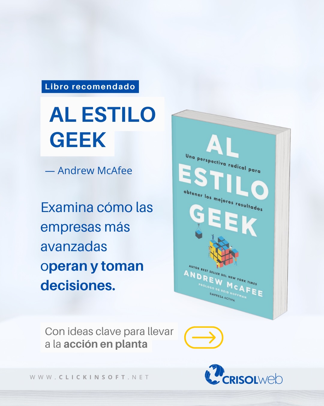 En la planta todo corre.
Pero las mejores decisiones nacen cuando te detienes a pensar.
Este descanso… lee para dirigir mejor.
Y recuerda que las mejores decisiones nacen de datos reales.
En Crisol Web ayudamos a que eso pase en el piso de producción.
#LibroRecomendado#AlEstiloWeek#TheGeekWay