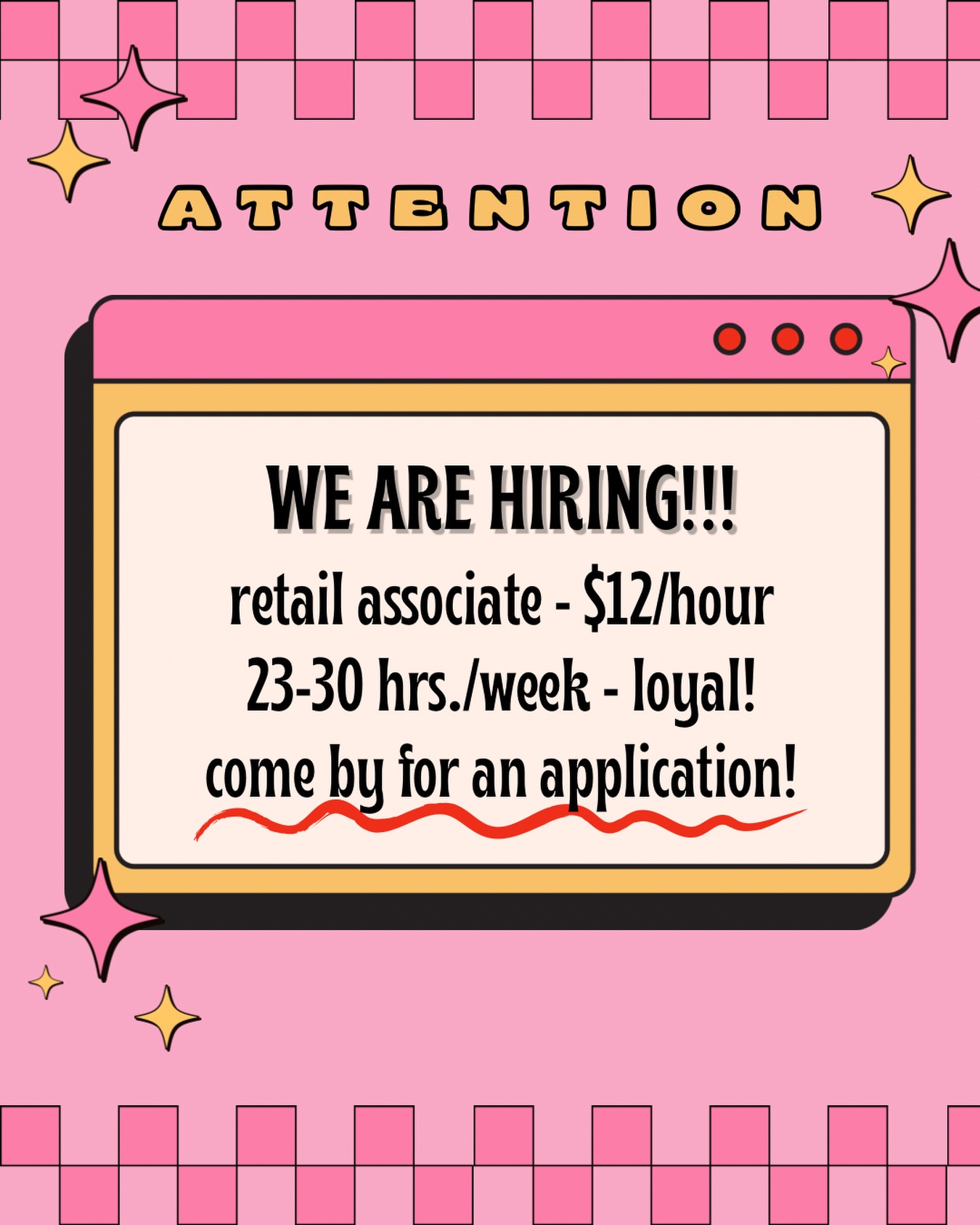 If you can’t make it in for an application (which we would prefer!), please direct message us your email address. 🤠💛🙌