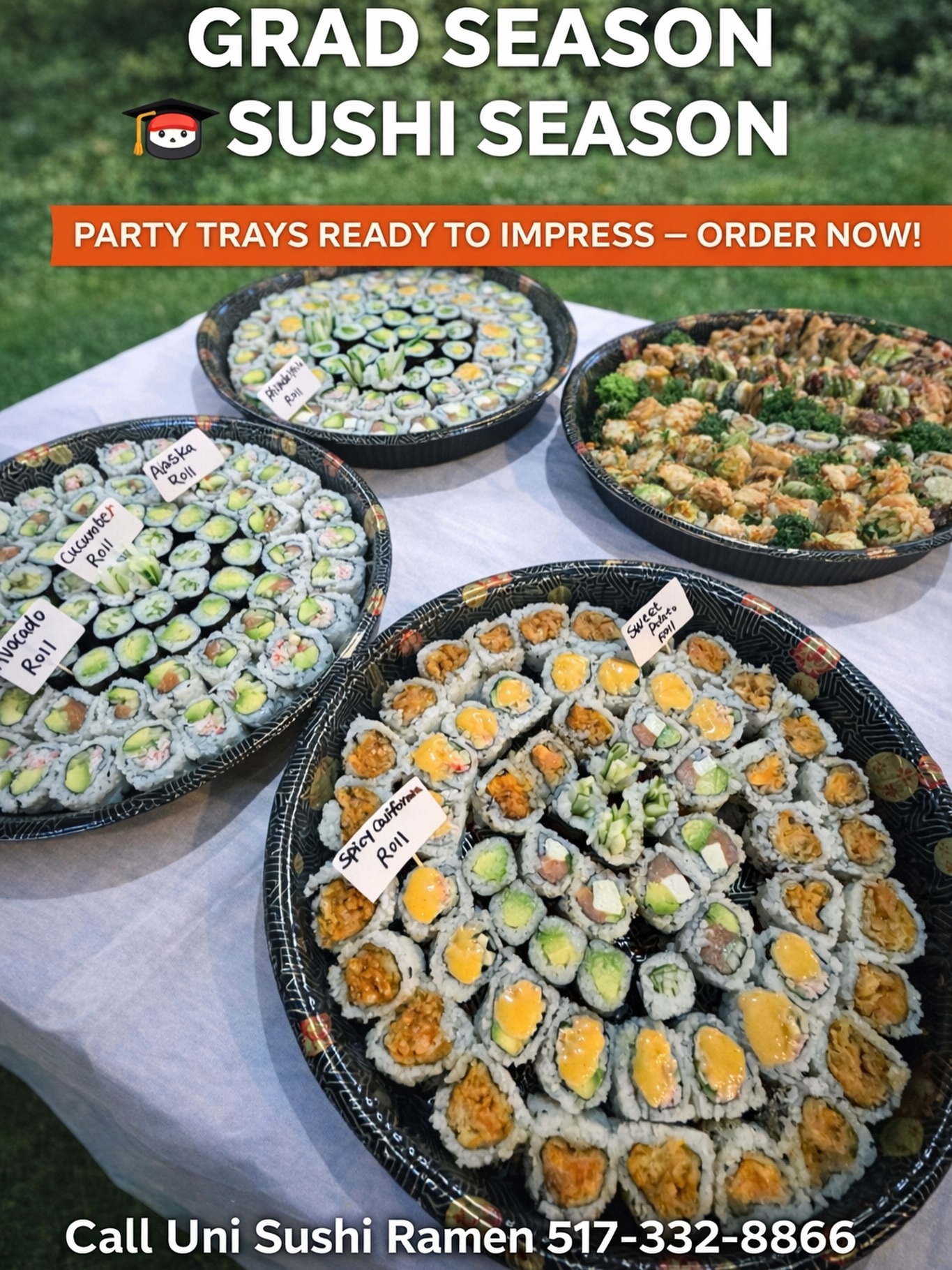 🎓 Graduation deserves something special
Beautifully crafted sushi party trays for your big moment
Perfect for friends, family, and celebrations 🍣✨