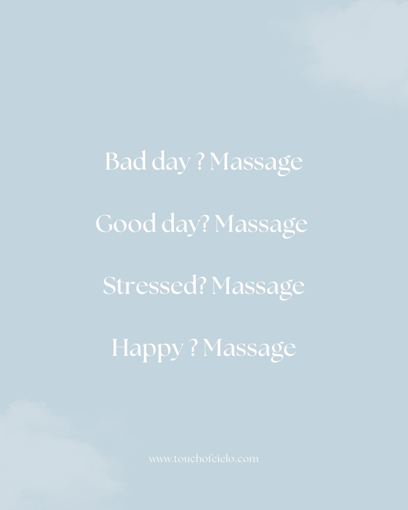 Any reason is a good reason to get a massage !
It really is that simple
Touch of Cielo🩵
www.touchofcielo.com
#explorepage #getamassage #mobilemassagemontreal #massagetherapistmontreal #fyp