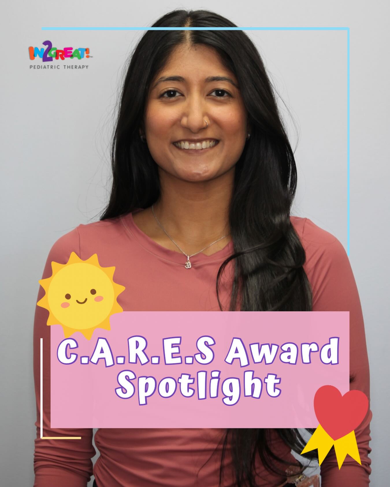 ✨ C.A.R.E.S Award Spotlight ✨
At In2Great, our C.A.R.E.S Award recognizes team members who truly embody our core values:
💛 Compassion
🫱🏼🫲🏽 Alliance
✨ Respect
🌱 Empowerment
🛡️ Safety
We’re so excited to celebrate Pooja, our newest C.A.R.E.S Award winner—nominated and voted on by her peers for the incredible impact she makes every single day. 👏🏼
From providing compassionate care to continuously learning and finding creative ways to support families, Pooja goes above and beyond. She empowers those around her, builds strong connections with her team, and treats everyone with genuine respect.
We are so lucky to have her as part of the In2Great family! 💛
Join us in congratulating Pooja below! ⬇️
#in2greatpediatrictherapy #CARESAward #TeamRecognition #EmployeeSpotlight #pediatrictherapy