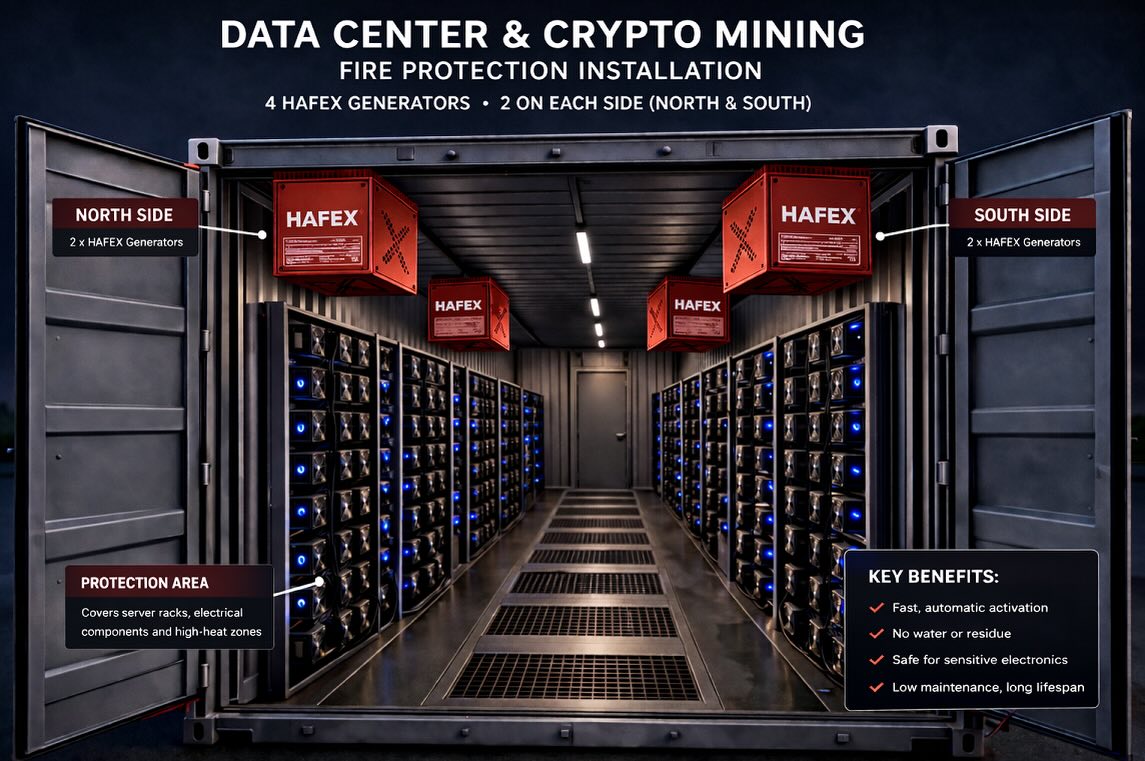 A fire inside a data center can shut everything down.
We help protect high-density environments with overhead aerosol systems designed to flood the entire space.
✔️ No water
✔️ No residue
✔️ Safe for electronics
✔️ Full coverage vs point protection
Built for:
AI infrastructure
Crypto mining
Modern data centers
Because when it comes to fire safety, there is never enough protection.
#DataCenters #CryptoMining #AIInfrastructure #FireSafety #Efireusa