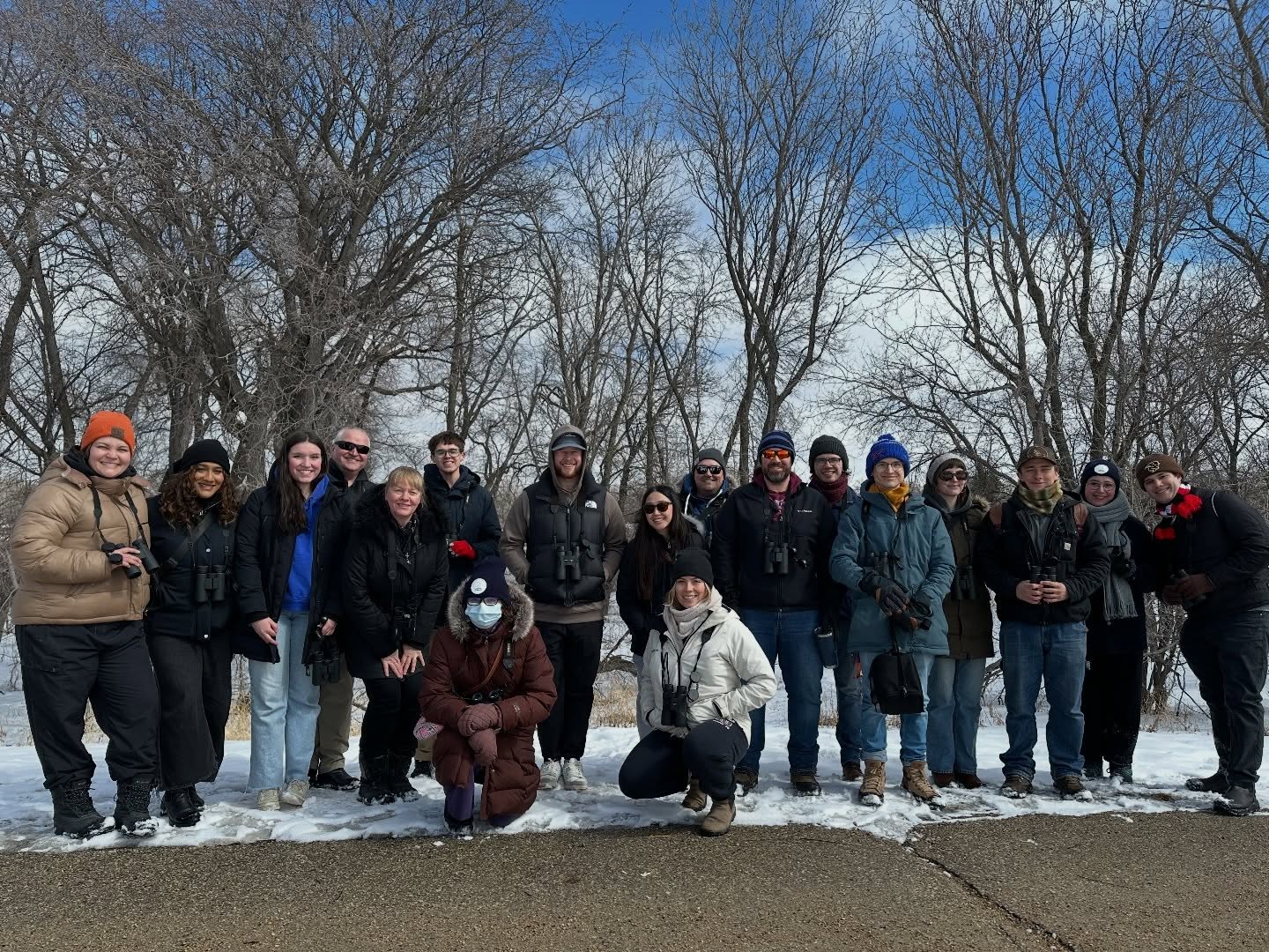 Being in community and being in nature is where we want to be because it makes us feel good! Add in birds and it is just pure joy! On Tuesday, we held our fourth weekly walk of the year and we had our biggest group yet! Twenty one people joined in and we spotted 14 species! We added two new species to the UMIBC 2026 list: Common Goldeneye and Great Horned Owl!!!! We also saw three Migizii that put on quite the show for us!
Thanks again to all the Indigenous birders and allies that joined on the walk! You each bring your gifts to the walk and the walks are better with you.
Slide 1: UMIBC birders
Slide 2: Common Goldeneyes (3 males and 1 female) and a Canada Goose
Slide 3: Bald Eagle
Slide 4: Common Goldeneye
Slide 5 & 6: Checklist for our walk.
#birdjoyisresistance
#indigenousbirders
#commongoldeneye
#baldeagles
@umindigenous