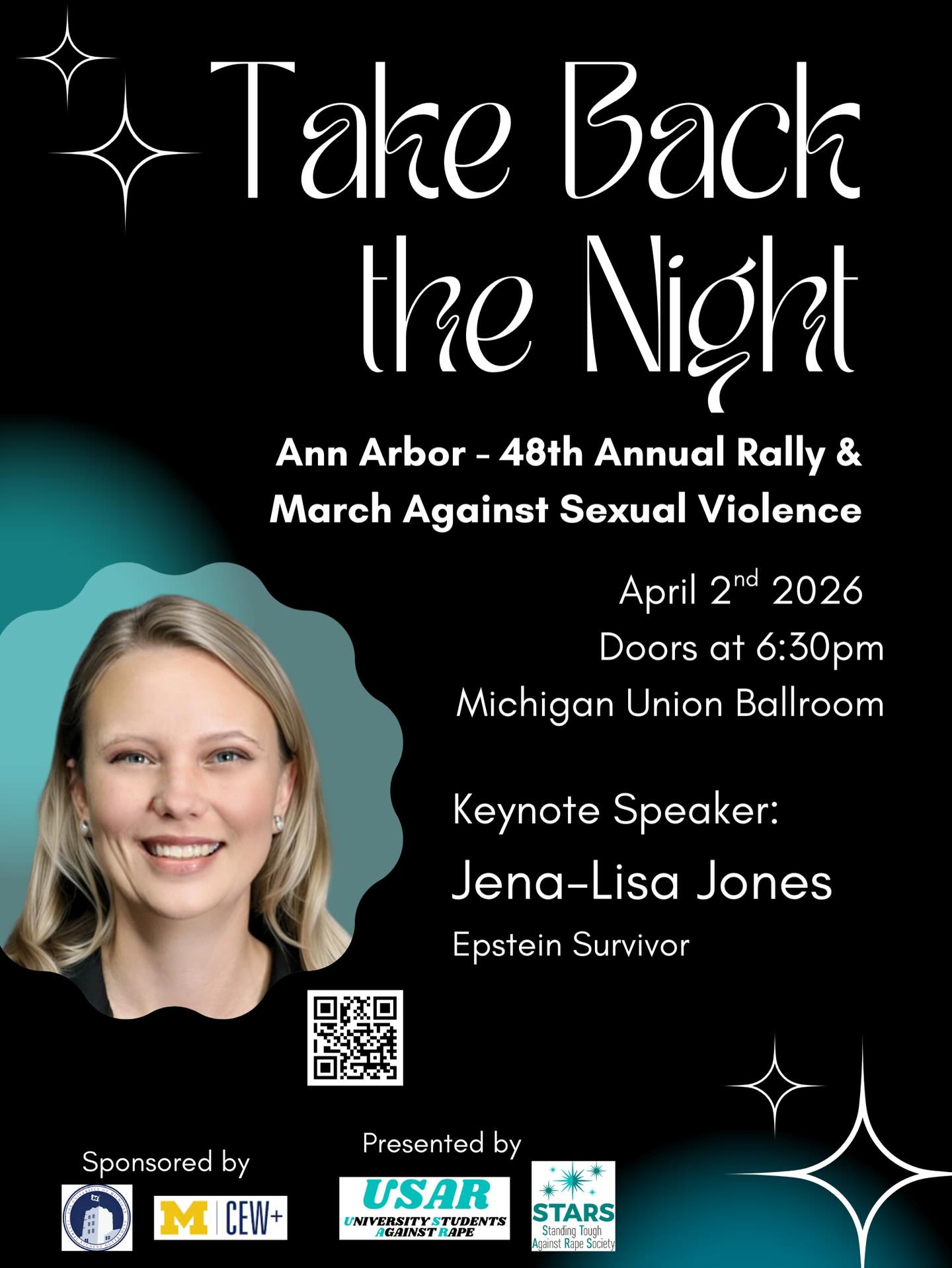 Join USAR and STARS this Thursday to take a stand against sexual violence! Join us as we gather in the Rogel Ballroom with students and community to support survivors of sexual violence. Jena-Lisa Jones will be sharing her story of surviving Epstein and now being an advocate for other survivors.