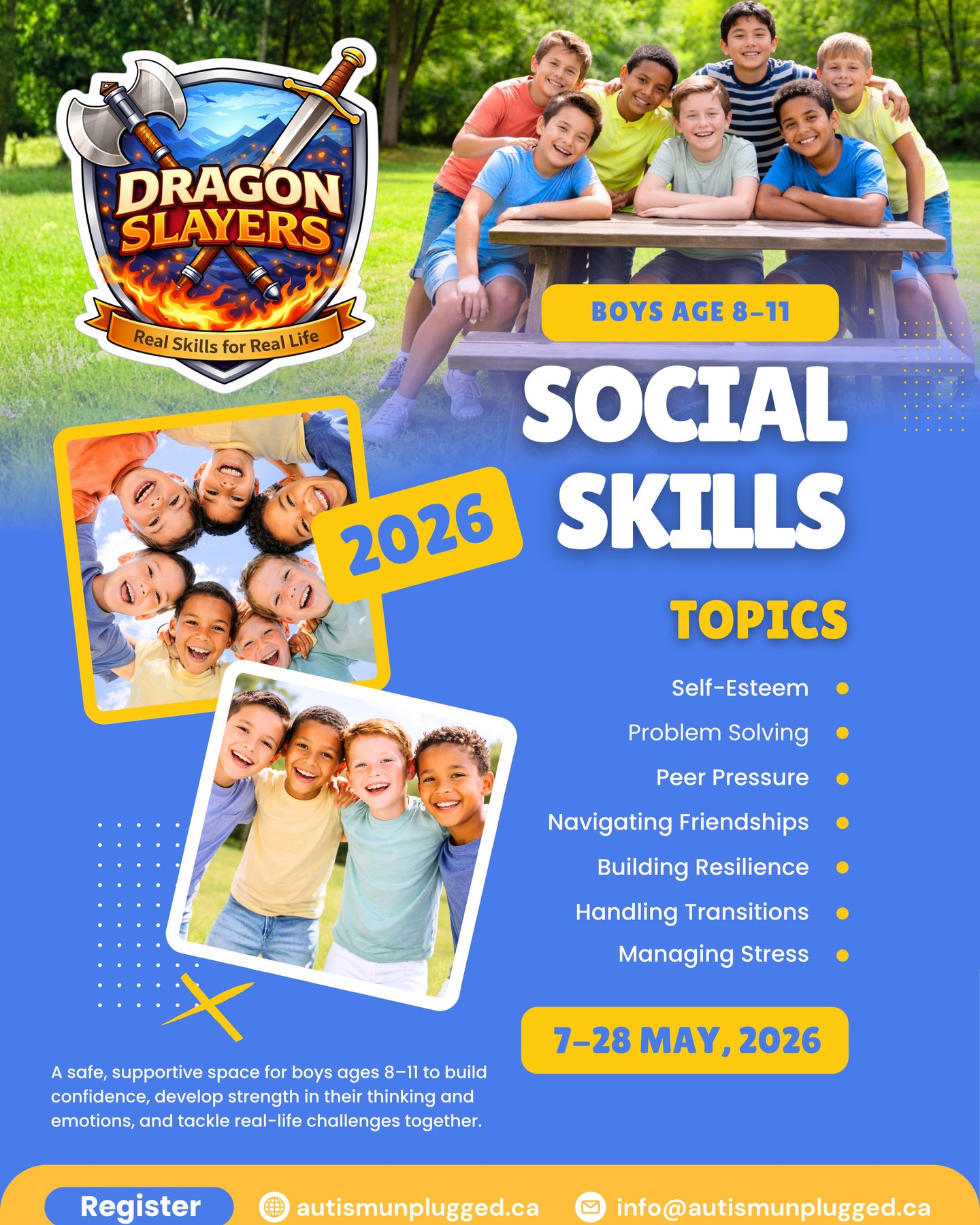 🔥 Dragon Slayers 🔥
If your son…
• Struggles with friendships
• Gets frustrated or shuts down
• Misreads social situations
• Wants to connect—but doesn’t know how
This is for him.
Dragon Slayers is a small, structured group where boys build real confidence, emotional control, and social skills—through action, not just talk.
No pressure. No fluff.
Just real practice, real wins, and real progress.
Because when boys start to feel successful…
everything changes.
Spots are limited.
📍 Georgina
👉 https://www.autismunplugged.ca/social-skills
Link in bio.
#InclusiveCommunity #AutismUnplugged #Keswick #Pefferlaw #Sutton #MountAlbert #EastGwillimbury #ShopLocalGeorgina #Georgina #ExploreGeorgina #GeorginaMatters #GeorginaBusiness #AutismAwareness #SensoryFriendly #GeorginaMoms #YorkRegionMoms #KeswickMoms #EastGwillimburyMoms #SuttonMoms #LocalMoms #YorkRegionParents #SummerCampGeorgina #SocialSkills