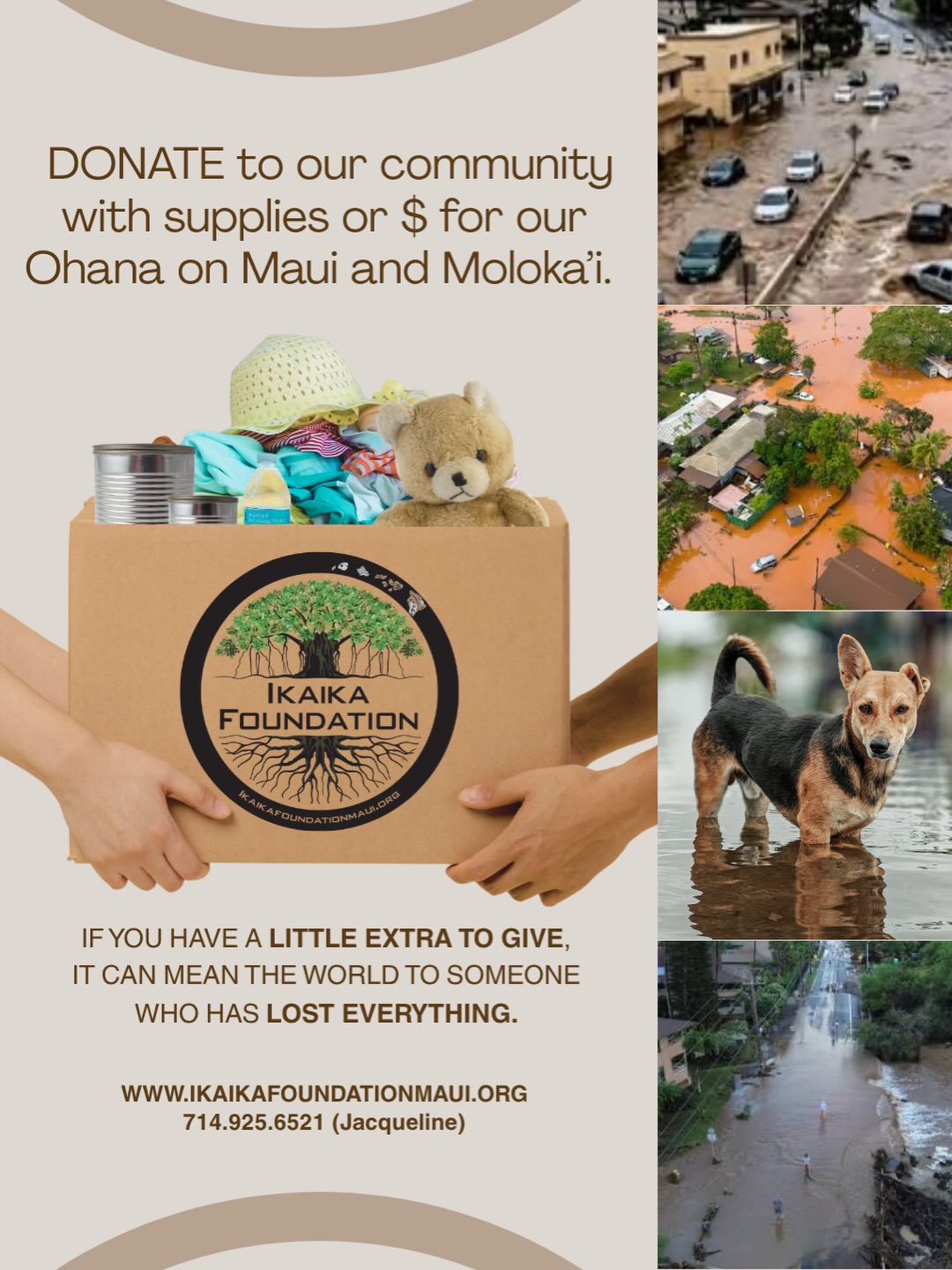 Please consider donating to our Ohana on Moloka’i. We are gathering supplies this evening to be sent over directly to those in need by boat this weekend. This will go directly to people affected by the flooding that happened this past week and devastated parts of the island and peoples’ homes.
Moloka’i has a hard enough time with getting essential supplies to the island and they are in desperate need now. The link to donate is in our bio and you can also personally reach out to us if you have the supplies listed here as well! Mahalo 💗 Pray for Hawai’i
#hawaiiflood #mauifloodrelief #maui #molokai #flooding