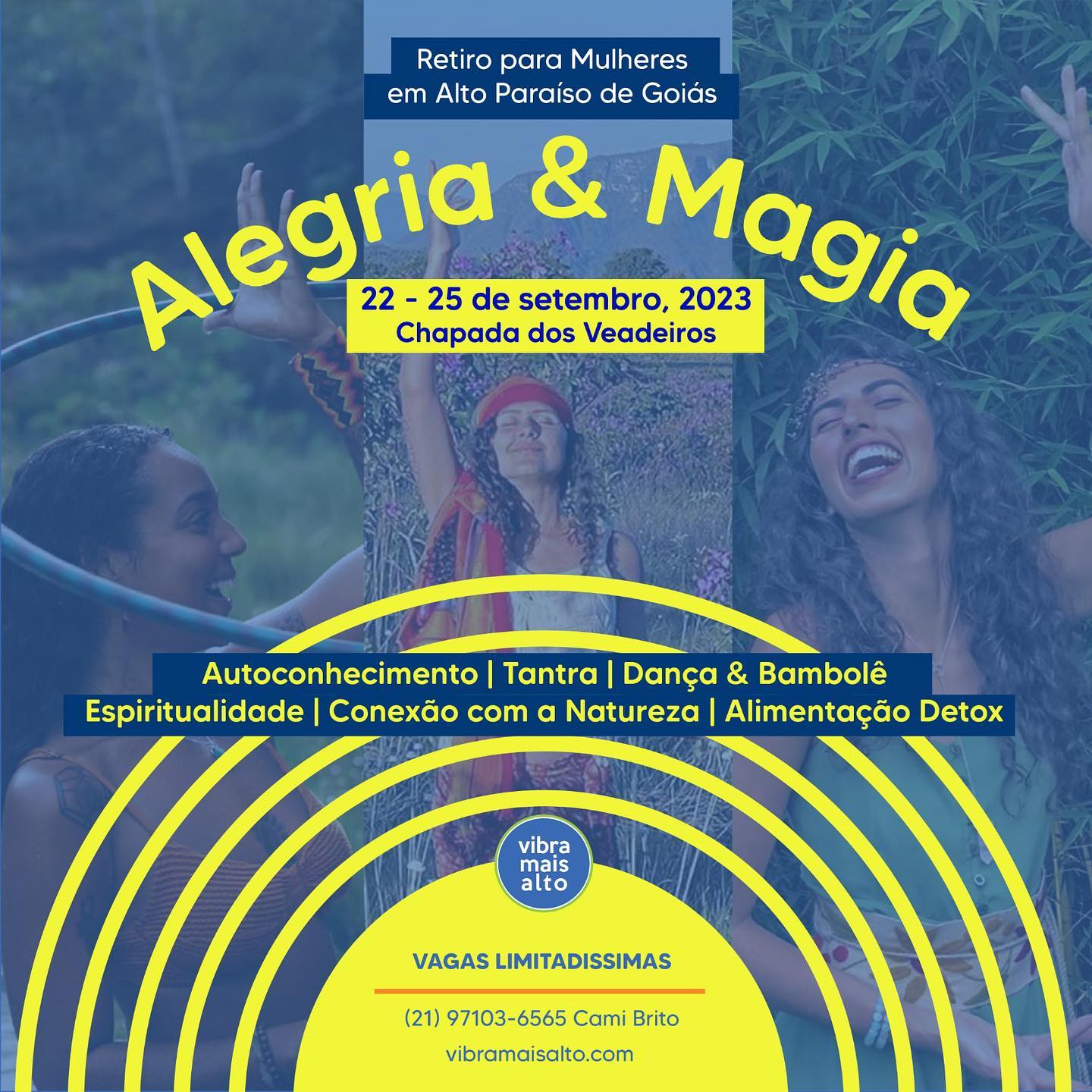 Nos dias 22 a 25 de setembro, dando boas vindas à primavera, te convidamos para o Retiro Alegria & Magia, desenhado só para mulheres interessadas em dar um salto quântico para uma vida de mais leveza e poder pessoal 🌬️✨🌻 Últimas vagas disponíveis!
Saiba mais: @vibramaisalto @portal.pavitra @kalinacunhaa @cami_brito_