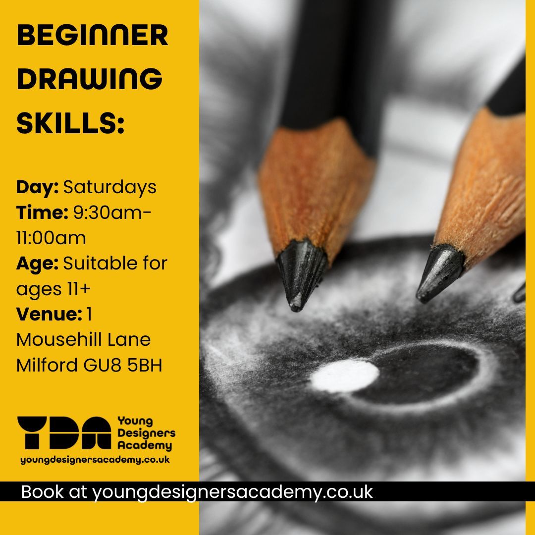 Unlock your creativity with our Beginner Drawing Skills class at YDA! ✏️
Suitable for ages 11+, Saturdays 9:30–11:00am at 1 Mousehill Lane, Milford.
Now open for inquiries via our website - secure your spot today! 🌟
#youngdesignersacademy #drawingclass #beginnerart #artforteens #creativekids #artworkshop #saturdayart #milfordart #learntodraw #youthart #creativelearning #artskills #sketchingfun #milford #guildford #godalming #surrey #surreymums #guildfordsurrey #art #design