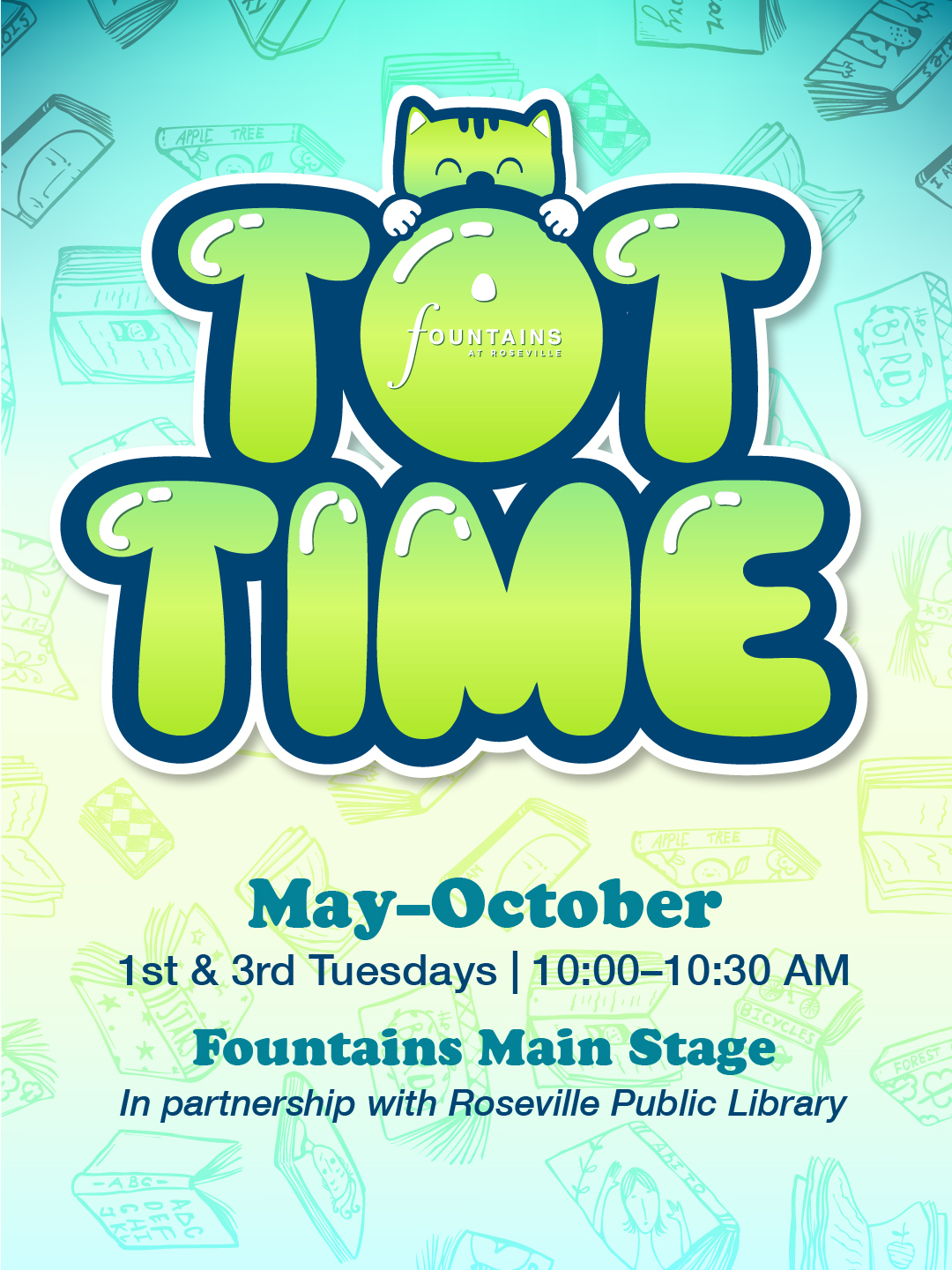 TOT TIME returns May 5! 🎉 Join us for interactive storytime in partnership with Roseville Public Library. Enjoy a fun, FREE morning perfect for children ages 5 and under. From bugs to trains, space adventures to ocean tales, every session brings new magic.
📅 When: 1st & 3rd Tuesdays, May–October | 10:00–10:30 AM
📍 Where: Main Stage, located in the Courtyard in front of Pet Food Express
Click the link in our bio to learn more.
#fountainsatrsvl #rosevilleca #placercounty #tottime #rosevilleevents