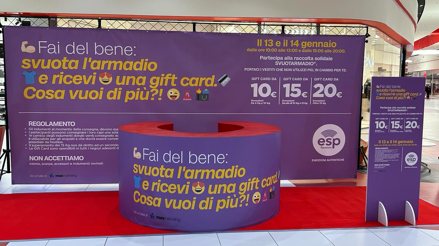 Centro ESP Ravenna
Evento che fa del Bene ! Svuota l’armadio !
Un’idea Max Marketing !
Grande dott. Ferrari !
Service : Villageparty