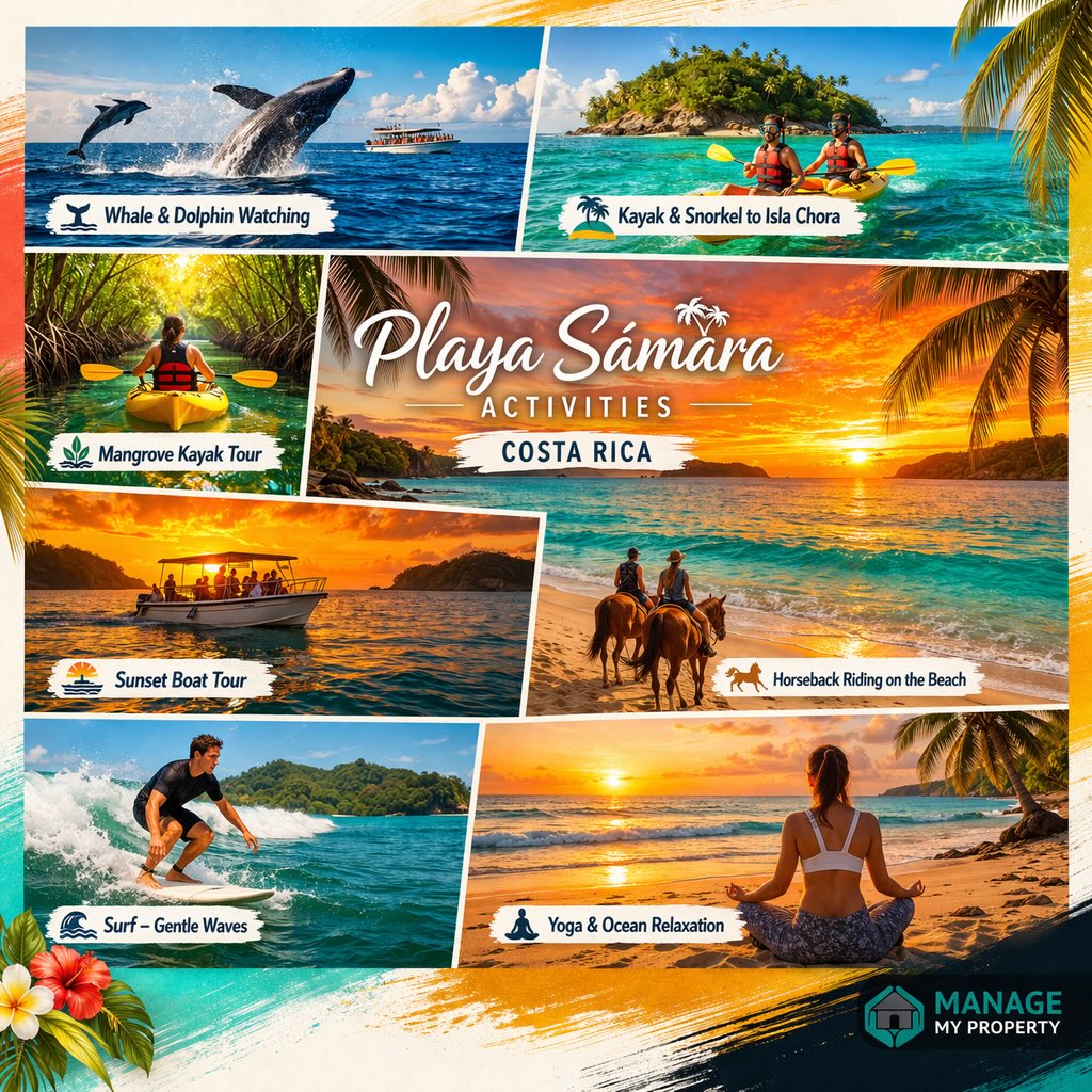 Discover the magic of Playa Sámara ✨
From ocean adventures to peaceful sunsets, this is where memories are made.
Which activity would you try first? 🌊🐎🧘♀️
#playasamara #managemyproperty #costarica