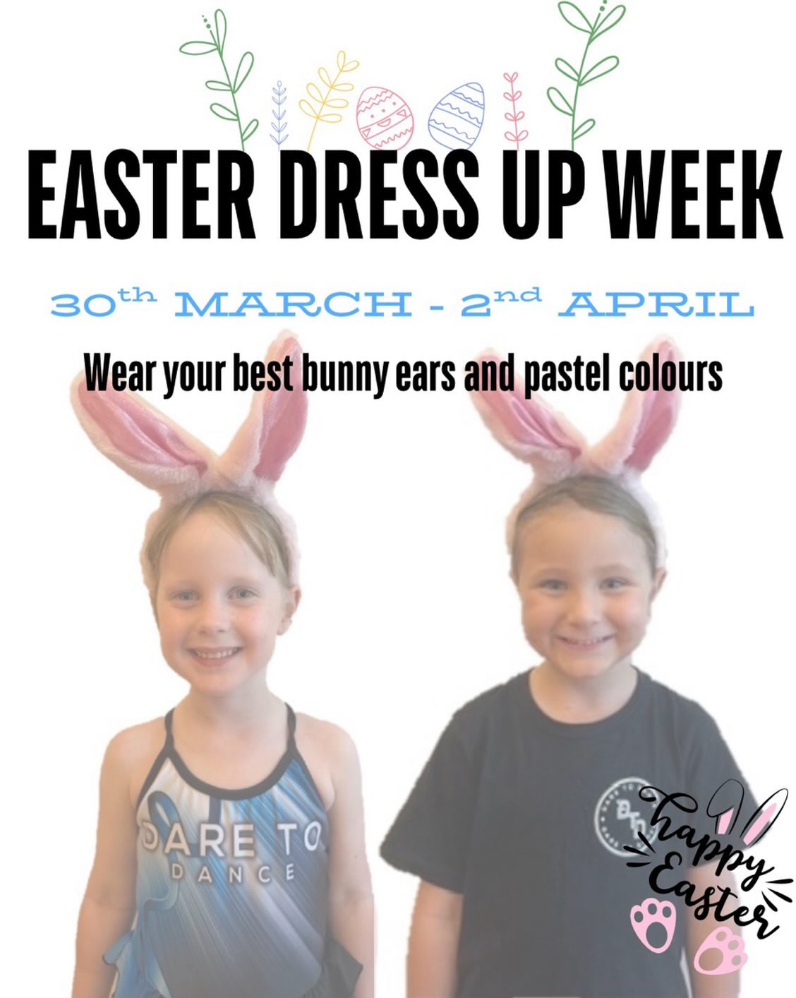 🚨Easter Dress Up Reminder🚨
Don’t forget to wear your best bunny costume and pastel colours to classes next week for some Easter fun🐣🐰🩵
#dance #dancestudio #easter #easterdressup #easterbunny