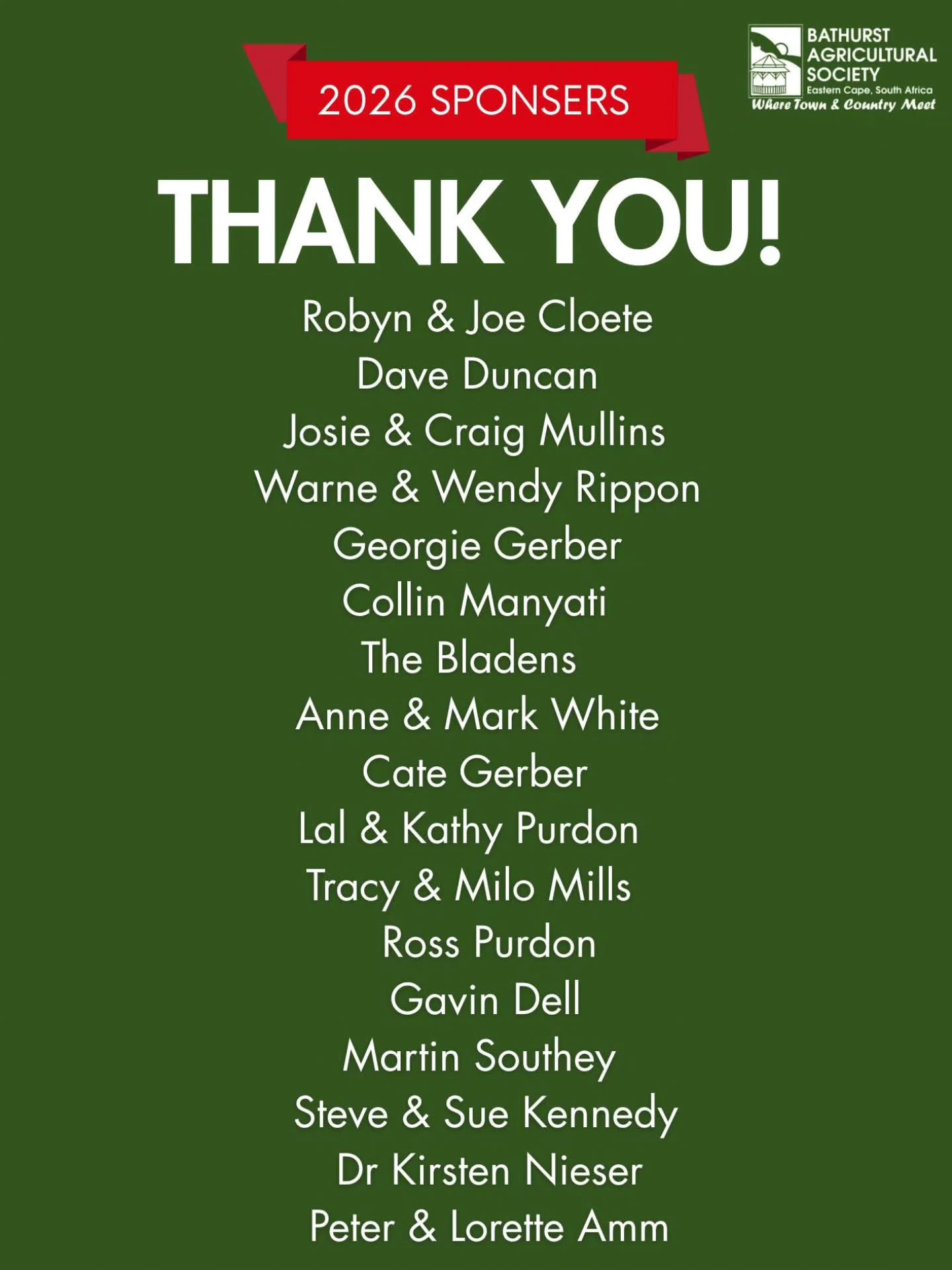 We’d also like to extend a sincere thank you to the individuals who supported the 2026 Bathurst Agricultural Show in their personal capacity.
Your contributions, whether big or small, make a meaningful difference. It’s this kind of local support that helps keep the show going and allows it to continue growing year after year.
It’s a true reflection of the community spirit behind the show, and we’re very grateful to each of you for being part of it.