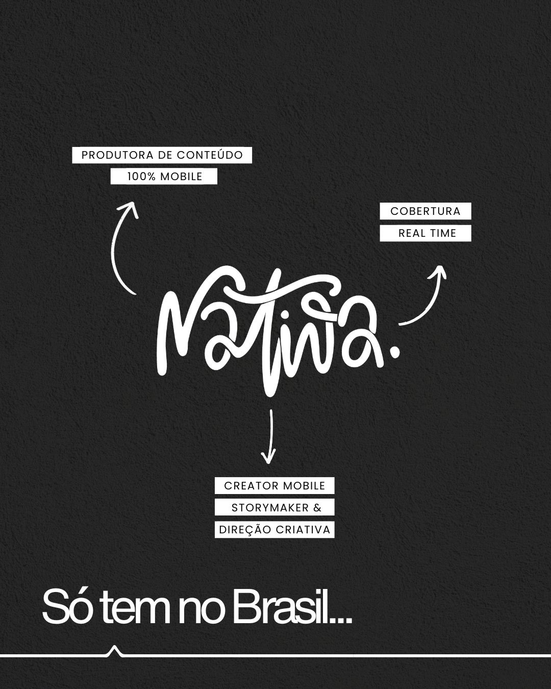 A @nativacontent content nasceu antes mesmo de ter nome.
É a empresa mais criativa da Soma Quatro. Sempre esteve na ativa, contando histórias em tempo real com um olhar que capta a essência e traduz o agora em conexão. Uma produtora 100% mobile, especialista em cobertura que transforma o momento em conteúdo que performa no digital.
Só tem no Brasil, mas é do mundo 🌍
Prazer, nós somos a Nativa :)