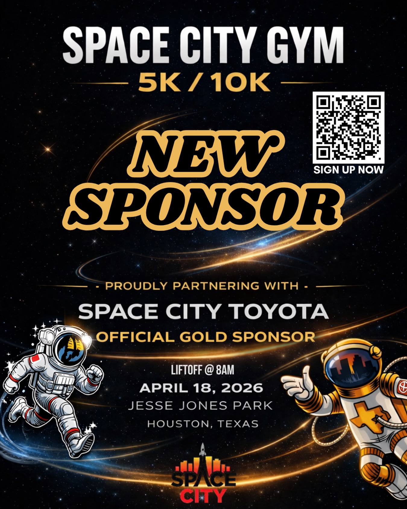 ๐จโ๐๐ BIG NEWS ๐๐ฉโ๐
We just leveled up. Proud to welcome Space City Toyota as our OFFICIAL GOLD SPONSOR for the Space City Gym 5K/10K @spacecitytoyotatx
This isnโt just a raceโฆ itโs a whole experience.
๐ฅ Vibes Pre and Post Race
๐ฅ Community
๐ฅ Competition
April 18th | Jesse Jones Park | 8AM liftoff
Lock your spot now. Letโs run it up ๐โโ๏ธ
Scan QR Code or DM for link
#spacecitygym #5k10khouston #runhouston