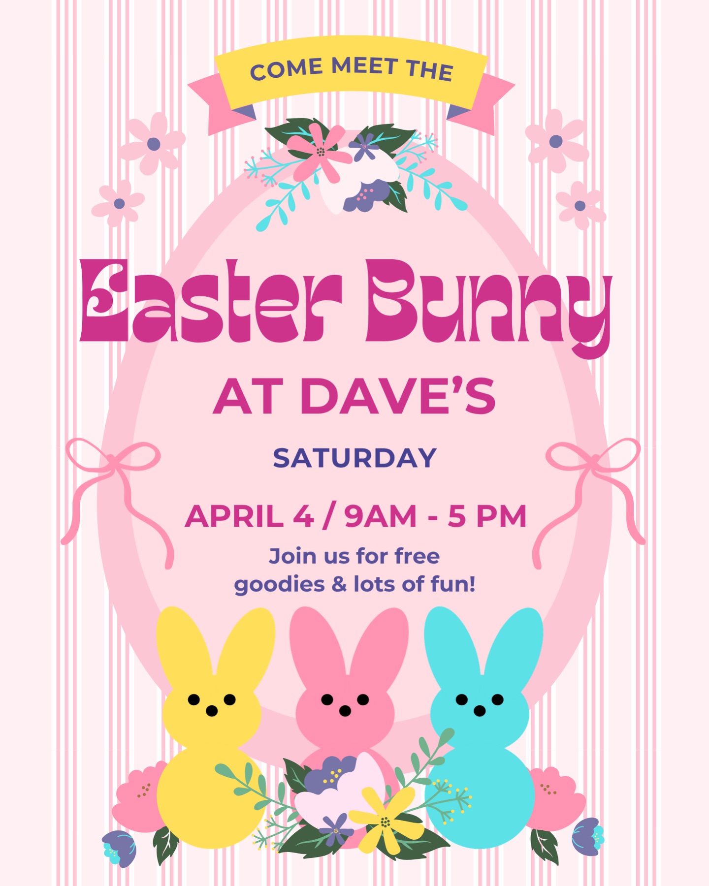The Easter Bunny is headed to Dave’s!! 🐰🌸
Come visit us Saturday April 4, 9am-5pm for some fun! #warrenmi #warrenmichigan