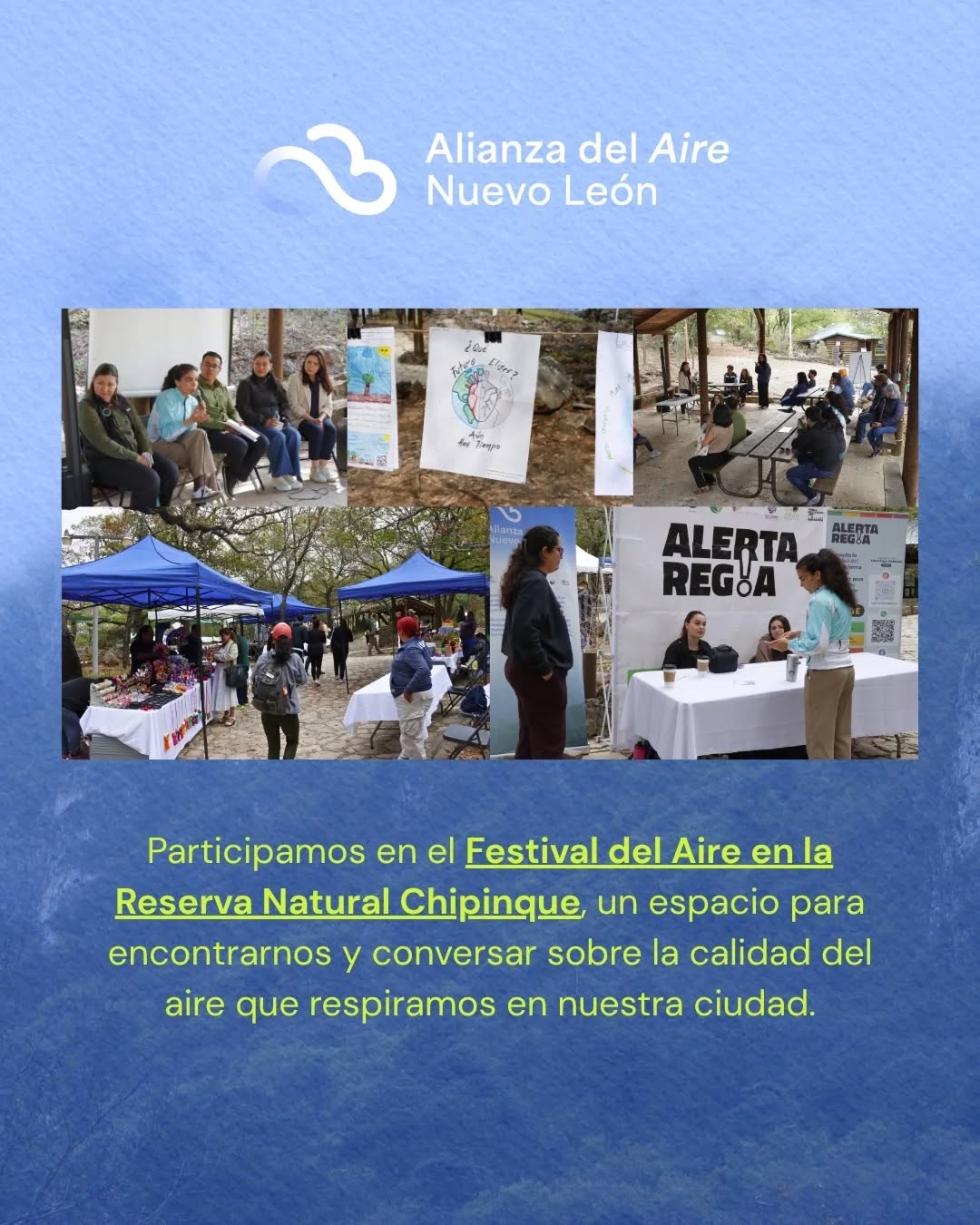 Durante el Festival del Aire en Parque Ecológico Chipinque nos encontramos con personas interesadas en entender mejor la calidad del aire que respiramos.
Estos espacios permiten acercar información, escuchar preocupaciones y fortalecer la conversación pública sobre un tema que impacta directamente nuestra salud.
Desde la Alianza del Aire seguiremos participando y sumando esfuerzos con ciudadanía, especialistas e instituciones para impulsar soluciones que mejoren el aire en nuestra ciudad. 🌬️🌿
#AlianzaDelAire #CalidadDelAire #AireLimpio #NuevoLeón #SaludAmbiental