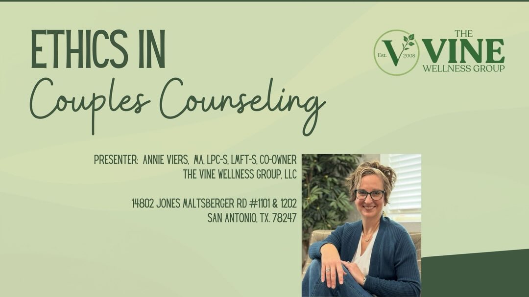 LOVE, LOVE, LOVE getting to visit classrooms to present on mental health topics! Annie Viers, owner of The Vine, was invited to present “Ethics in Couple’s Counseling” to students at @tamusanantonio If you haven’t visited the campus, you need to go! It’s beautiful!
Thank you, Gillian, friend and colleague, for the invite 💚