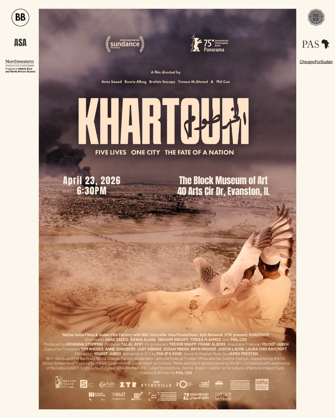 Join us Thursday, April 23rd at 6:30pm at the Block Museum for a FREE screening of KHARTOUM.
This documentary follows five individuals in their journeys of displacement and resistance after the outbreak of conflict in 2023. Footage taken before the war is blended with green-screen and animations to recount the memories of the five individuals. The film bears witness to both the enduring hardship of war in Sudan and the resilience of the Sudanese spirit.
Following the screening of the documentary, there will be a virtual Q&A with filmmaker Timeea Mohamed Ahmed, one of the film’s five directors. The Q&A will be moderated by Abdeljaleel Ismail, an MFA student in the Writing for Screen and Stage Program.
Link for tickets in our bio. Northwestern and non-Northwestern community members are welcome. We will provide snacks and light refreshments before the screening.
