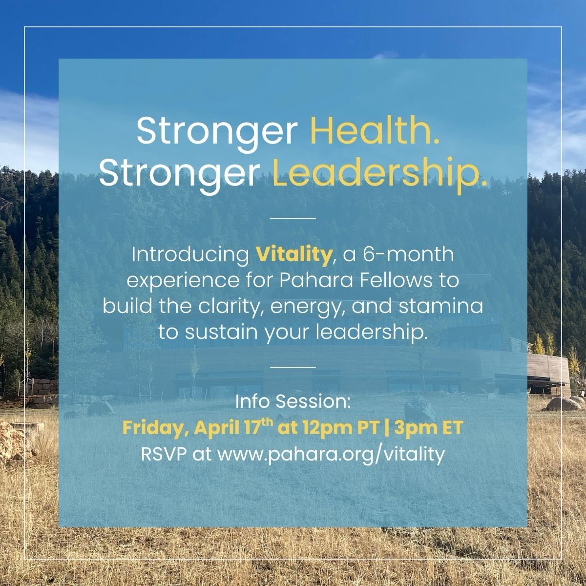 We are thrilled to be launching our Vitality Program for 2026! Due to a high volume of interest, we have opened up a second info session for Friday, April 17. We hope to see you there!