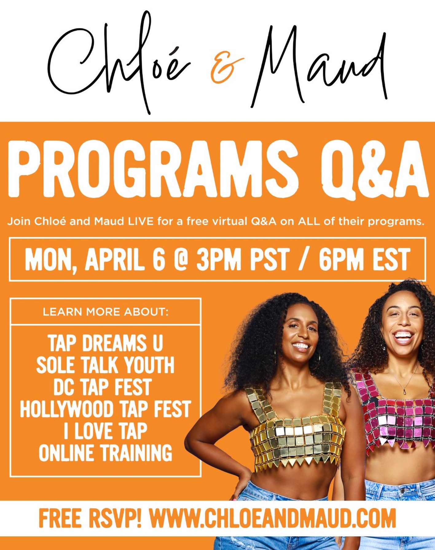 Two sisters. One dream. And a mission to impact the world. 💫
Join @chloeandmaud for a FREE Programs Q&A and discover how our programs are opening doors, creating opportunities, and changing lives through the power of art.
👉 Save your spot — link in bio!
#chloeandmaud #chloeandmaudfoundation #tapintolife #soletalk