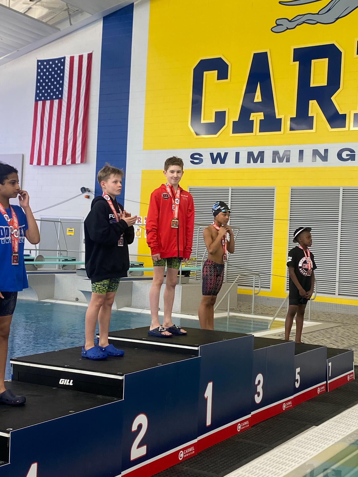 IN Age Group Short Course Champs:
Boys 10&U 50 Fly:
Maddox Mackrell - State Champion
Donavan Rabourn - 5th Place (Not Pictured)