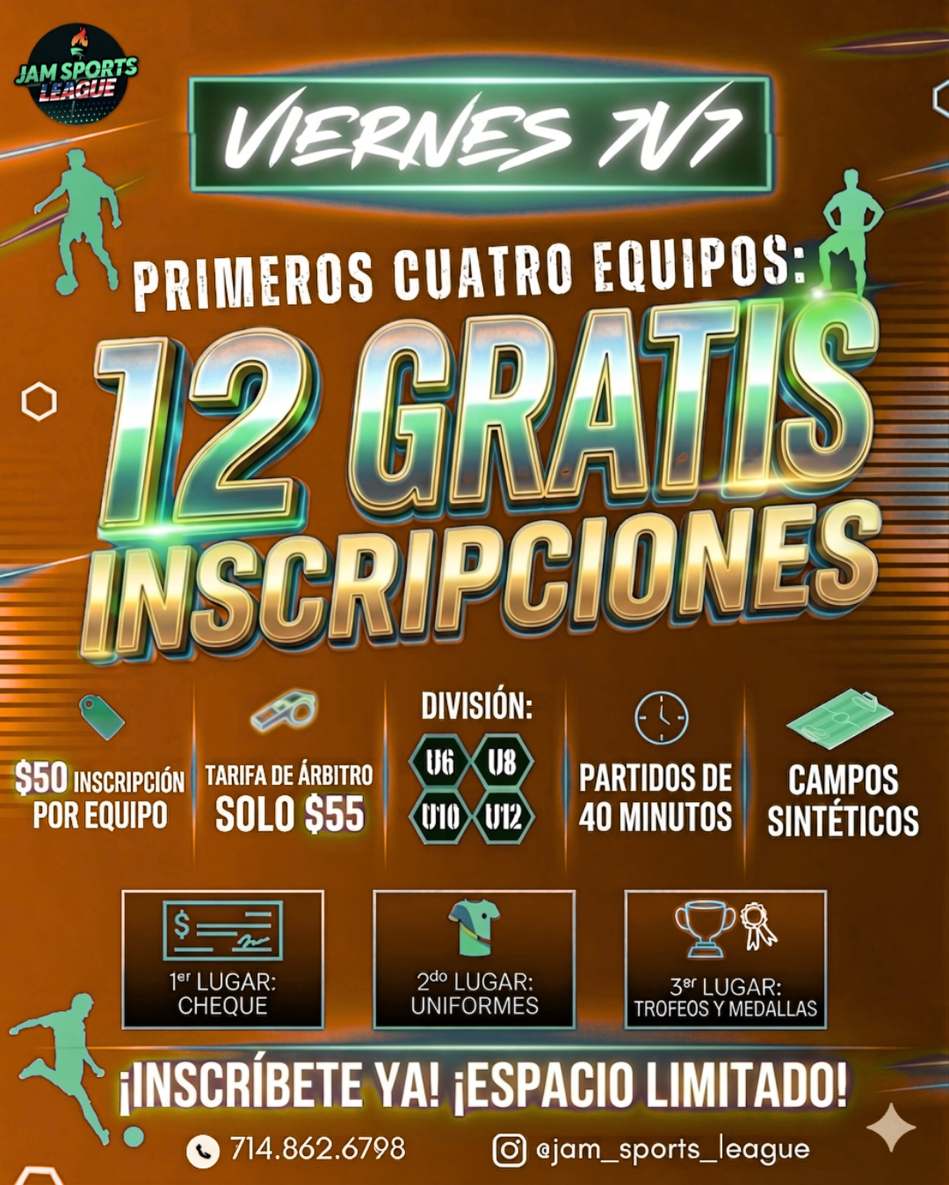 ¡Regístrate y juega GRATIS! 🥅
🚨 Asegura tu lugar: ¡Los primeros 4 equipos en registrarse reciben 12 registros GRATIS!
🥇 U6 • U8 • U10 • U12
📆 Viernes | 7V7
🏟️ Partidos intensos de 40 minutos en cancha sintética
💰 Solo $50 por equipo
⚽️ $55 de árbitro por juego
ESPACIO LIMITADO ‼️
👉 Envíanos DM para registrarte
#futbolparaniños #futbol