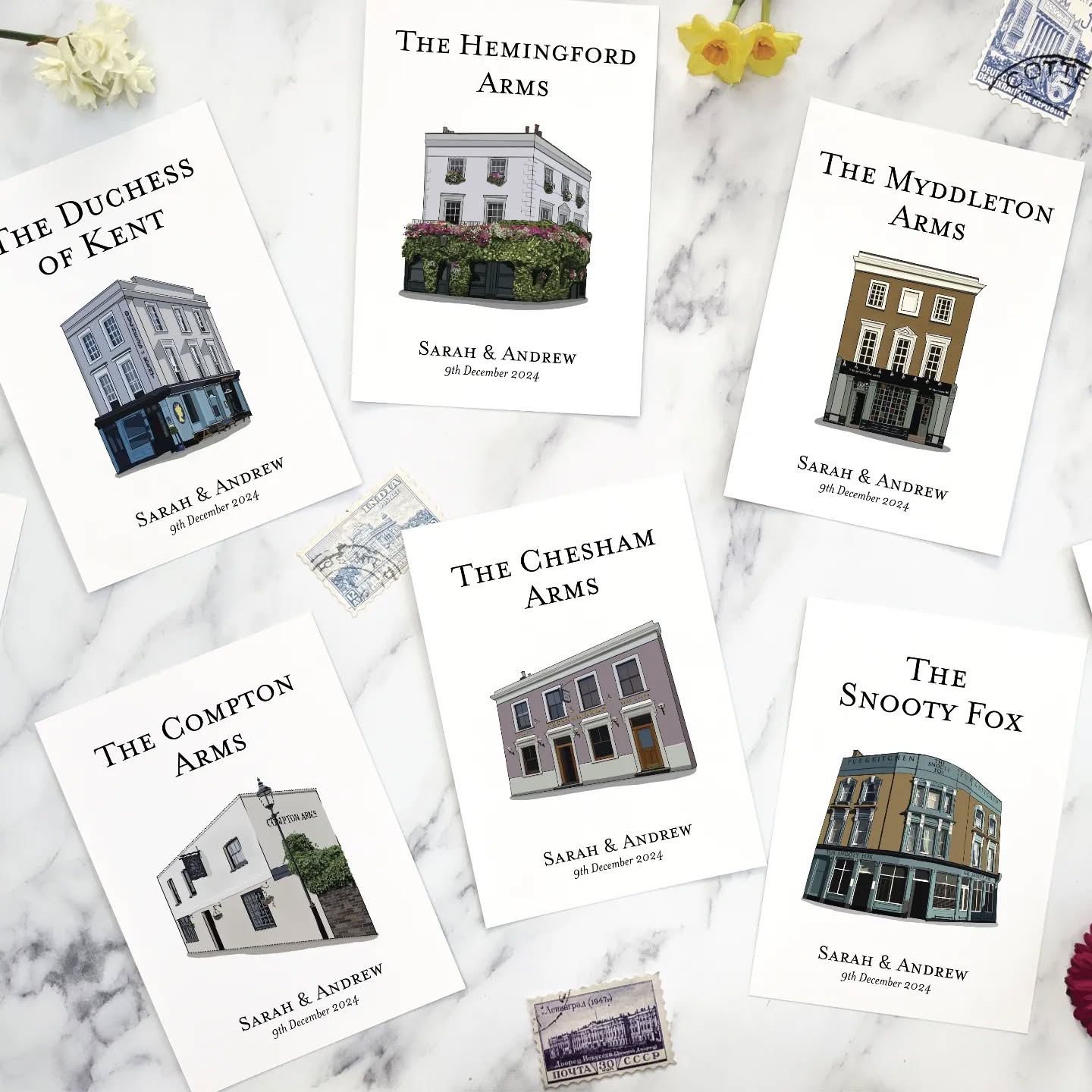I had so much fun working on these bespoke pub table names for a recent wedding. These beautiful pubs are all in Islington, London and full of great memories for the couple.
If you're looking for unique table names for your 2024 wedding, please get in touch. Let's bring your vision to life!
#weddingtablenumbers #weddingtablenames #2024wedding #2024brides #uniqueweddingideas #weddingstationery #weddingplanning #pubwedding #islingtonpubs #digitalillustrations #weddingideas #weddingtheme #weddingdecor #seatingplan #seatingplanideas #weddinginspiration