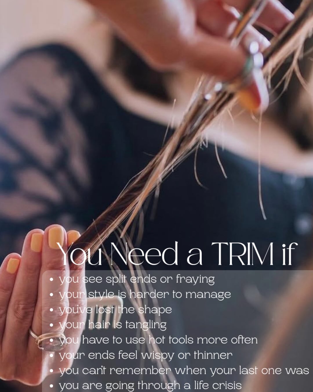 Common denominator = a life crisis
Save this little post for the next time your wondering if you need your stylist to break out the scissors or a treatment