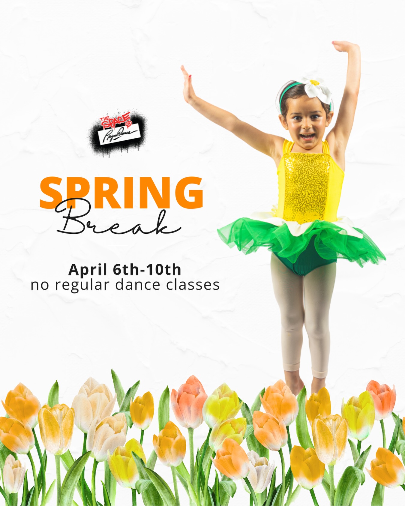 Spring break is coming up next week, April 6-10! We will not have regular dance classes that week. 🌼