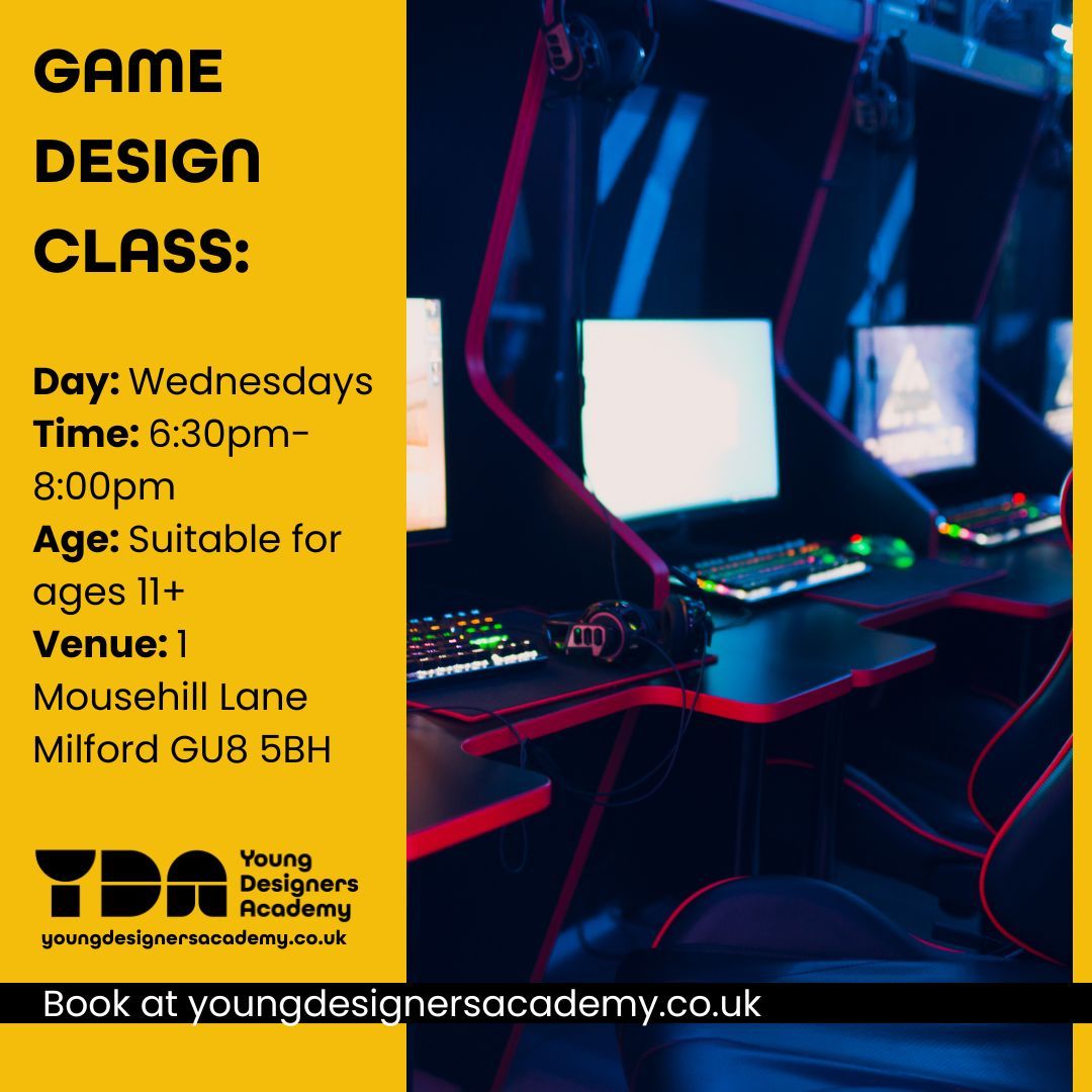 Unlock your creativity with our new Game Design class at YDA! ✏️
Suitable for ages 11+, Wednesdays 6:30–8:00pm at 1 Mousehill Lane, Milford.
Now open for inquiries via our website - secure your spot today! 🌟
#youngdesignersacademy #designclass #gamedesign #artforteens #creativekids #designworkshop #wednesdaydesign #milfordart #learntodraw #youthart #creativelearning #artskills #gaming #milford #guildford #godalming #surrey #surreymums #guildfordsurrey #art #design