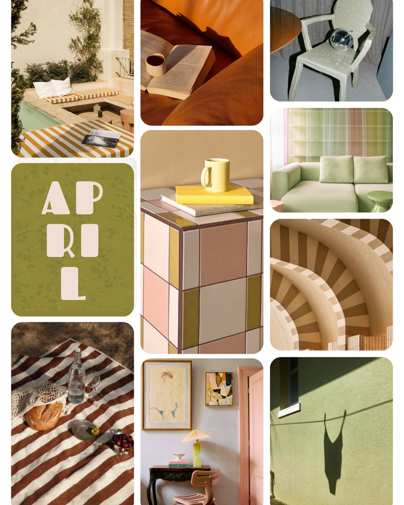 APRIL MOOD 🌿
April voelt als zacht licht, frisse energie en kleuren die net wat rijker mogen worden.
Warme terra tinten, olijfgroen als rustige basis en een speelse pop of pink voor dat eerste vleugje lentegevoel.
Samen met streepjes ontstaat er een mix die speels, stijlvol en verrassend rustig blijft.
Een palet dat voelt als zon op de muur, lange lunches buiten en een interieur dat langzaam mee kleurt met het seizoen ✨
Welke kleur uit dit moodboard zou jij direct in huis halen?