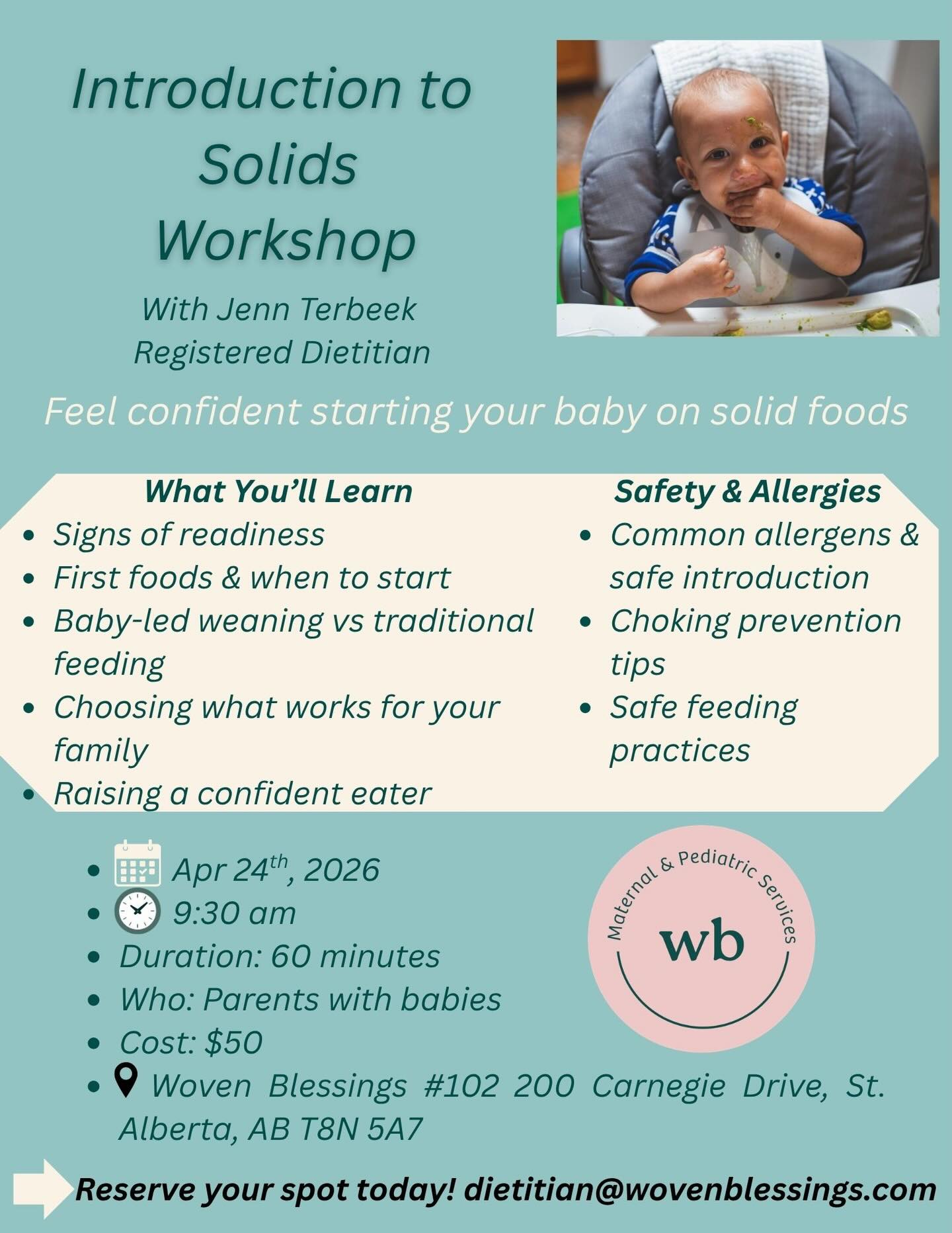 Attention Parents! This 1 hour session will help you build confidence and knowledge in supporting this big step in your babe’s life. We can’t wait for you to join us April 24, 2026 @9:30am
#introtosolids #feeding #wovenblessings