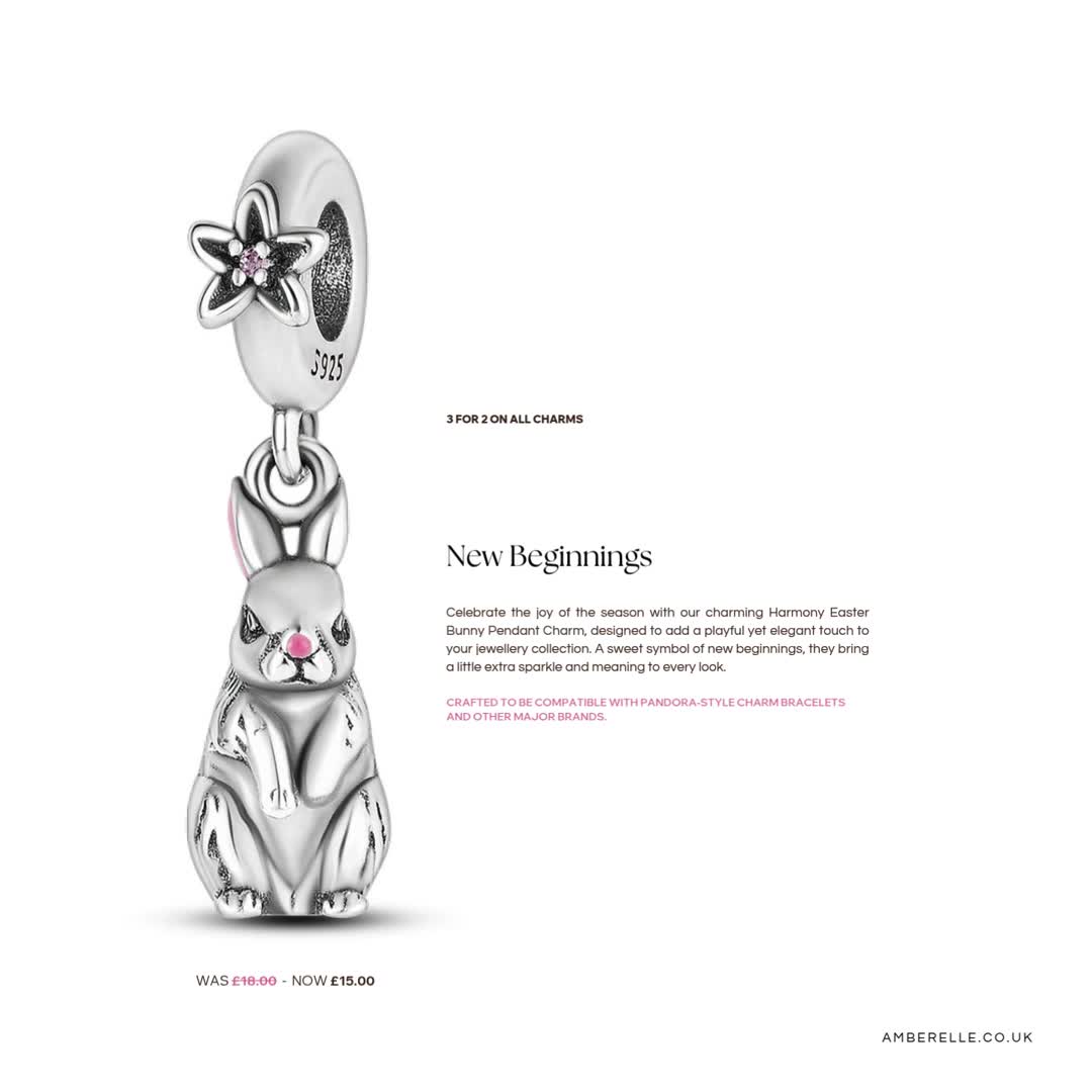 New Beginnings this Easter āØš°
Our Harmony Easter Bunny Pendant Charm is the perfect little symbol of fresh starts.
Now on a limited-time offer for just Ā£15 (was Ā£18) ā donāt miss out!
Designed to fit all major charm bracelet brands, itās the sweetest addition to your collection this season. š
Shop now before it hops away! š
#EasterJewellery #CharmBracelet #EasterStyle #JewellerySale #NewBeginnings #amberelle #amberellejewellery