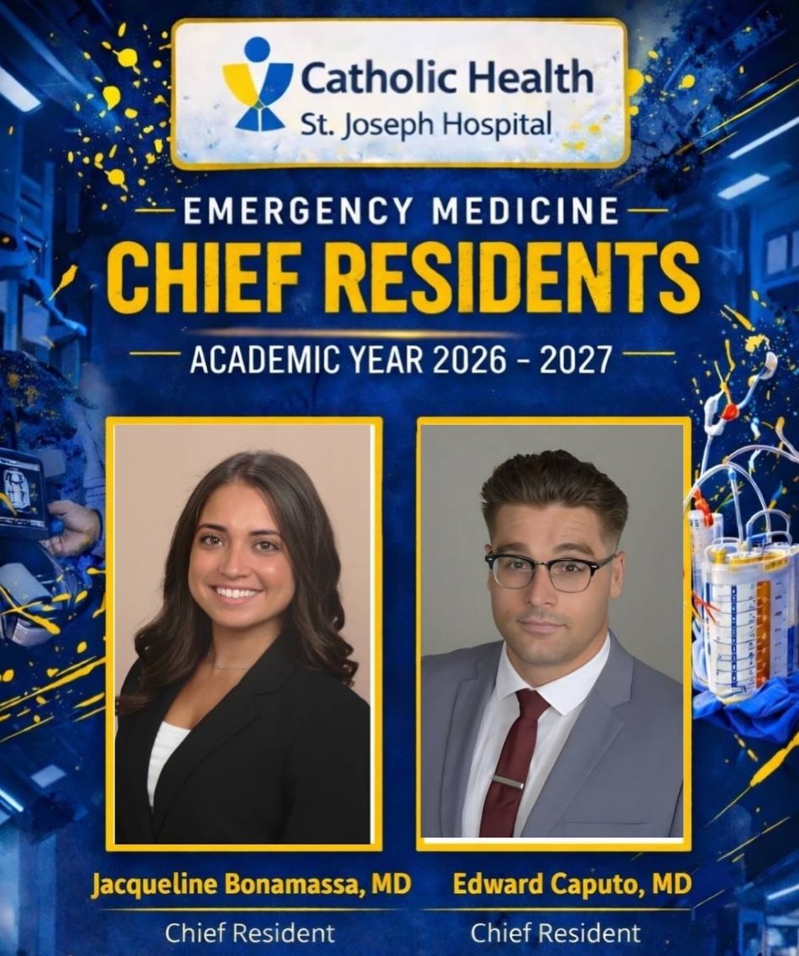 Introducing our Chief Residents for the 2026โ2027 academic year ๐๐ฅ
Congratulations to Dr. Jacqueline Bonamassa and Dr. Edward Caputo!!
We look forward to your leadership in the year ahead.
#EmergencyMedicine #ChiefResidents #CatholicHealth #StJosephHospital #emra
