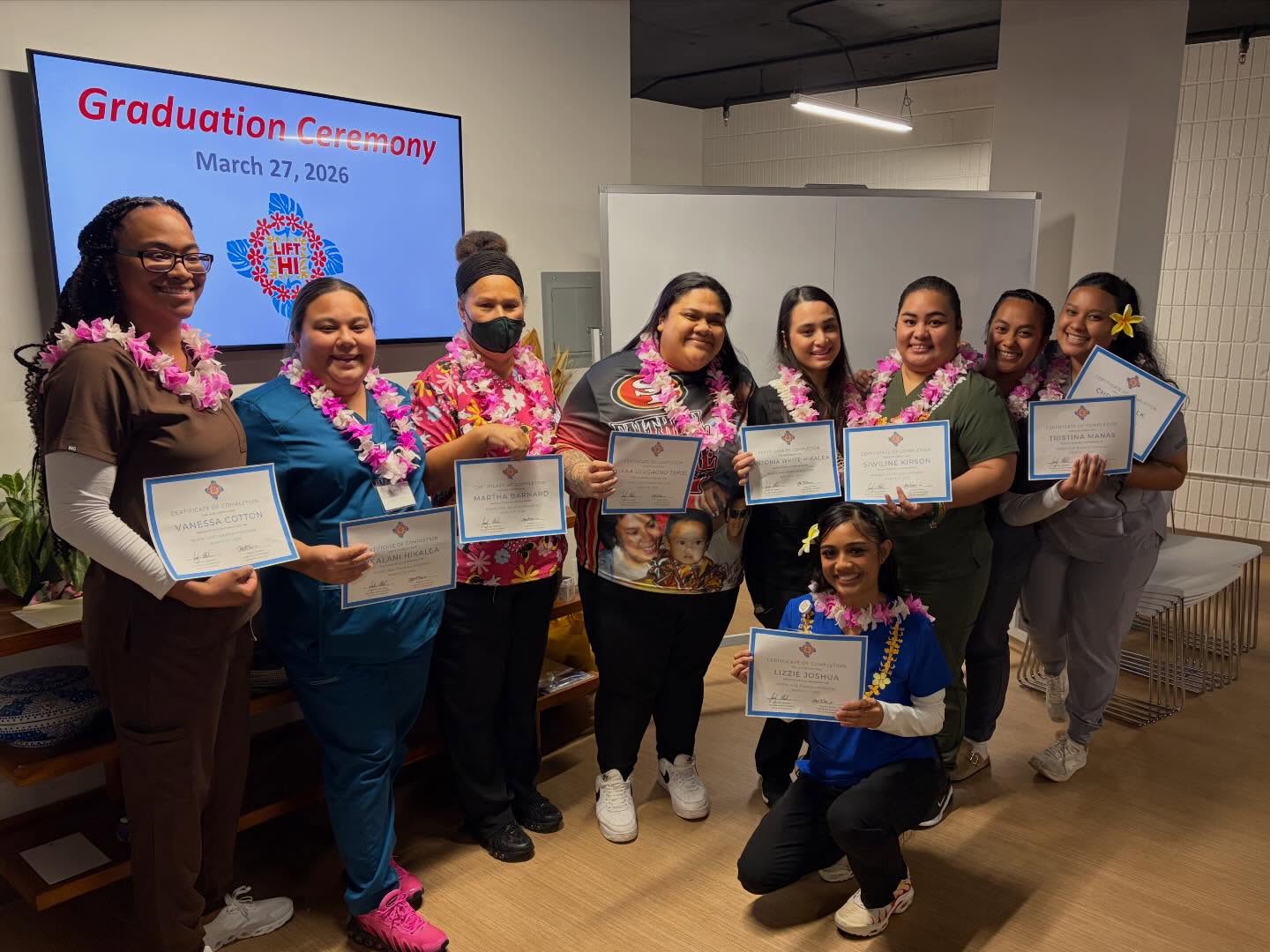 And that marks cohort #6! Congratulations to this wonderfully lively class for successfully completing their CNA training. Through our five weeks together, we have been able to learn so much from these students as they were developing their own skills. It is with great joy that we can say these ladies will become amazing professionals and contribute their utmost to Hawaii’s healthcare ecosystem. Mahalo for such a packed graduation night and best wishes to everybody! 🌺
#lifthi