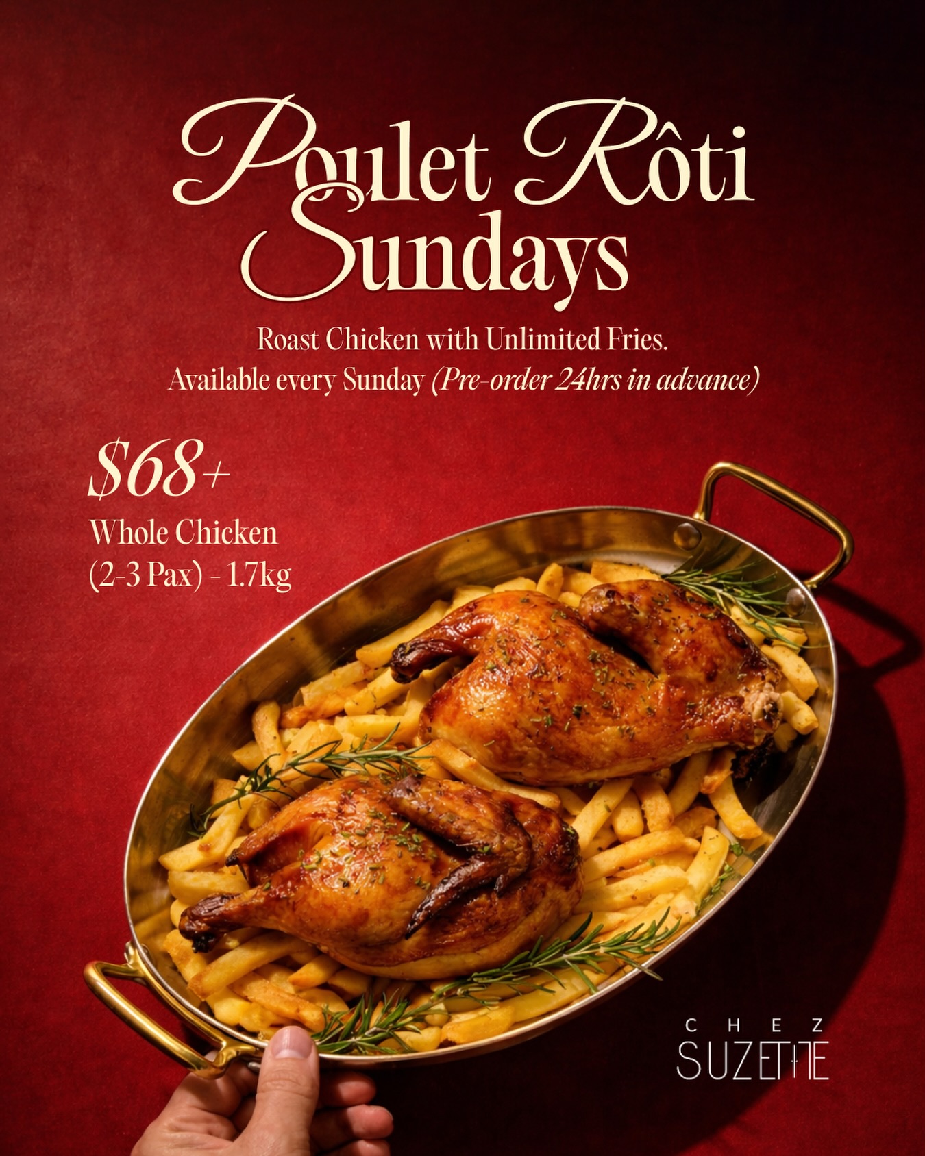 Happy Easter! 🐣 This Sunday, gather for Poulet Rôti Sundays: our signature roasted chicken with unlimited fries, made for sharing (pre-order only). Reserve via link in bio and indicate your pre-order when booking.