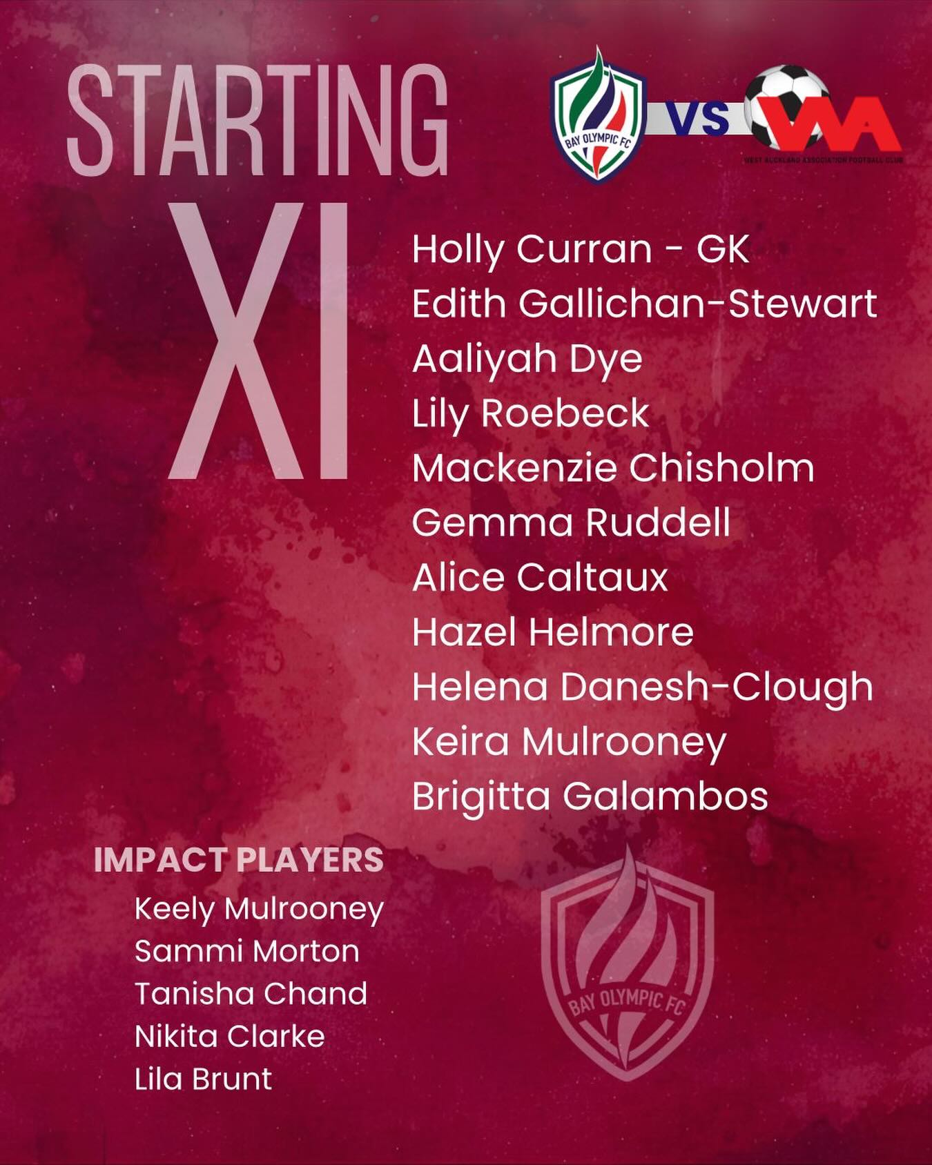 Today’s starting lineup for our clash with West Auckland! 💚
Come down to Brains Park and support the girls from the sidelines