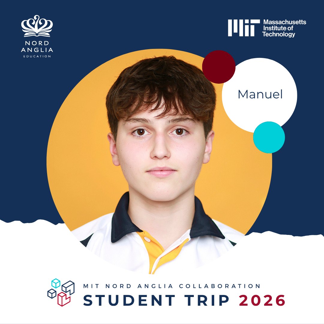 We’re excited to celebrate Manuel, who will represent our school at MIT this November as part of the MIT Nord Anglia STEAM Collaboration!
Selected after completing a standout project, they’ll join 68 peers from over 50 Nord Anglia schools for an inspiring week of innovation, exploration, and collaboration. Congratulations Manuel! #WeAreISR #NAEInspiredByMIT